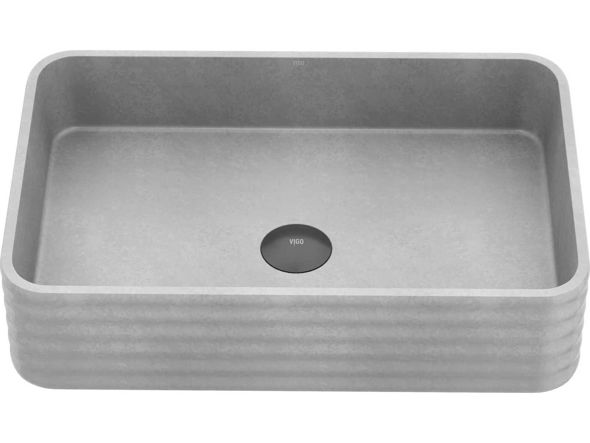 Vigo Cadman Modern Gray Rectangular Fluted Bathroom Vessel Sink