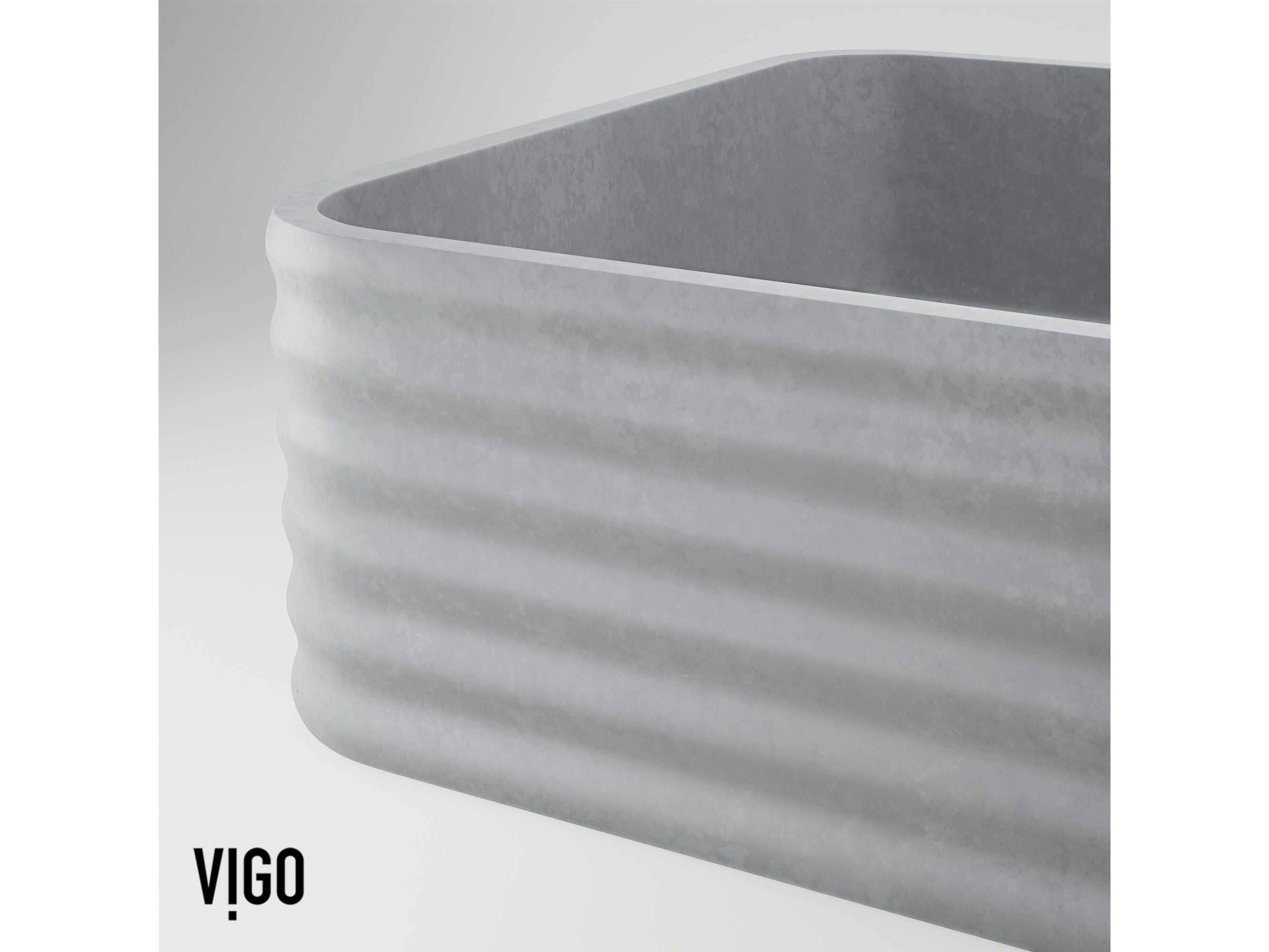 Vigo Cadman Modern Gray Rectangular Fluted Bathroom Vessel Sink