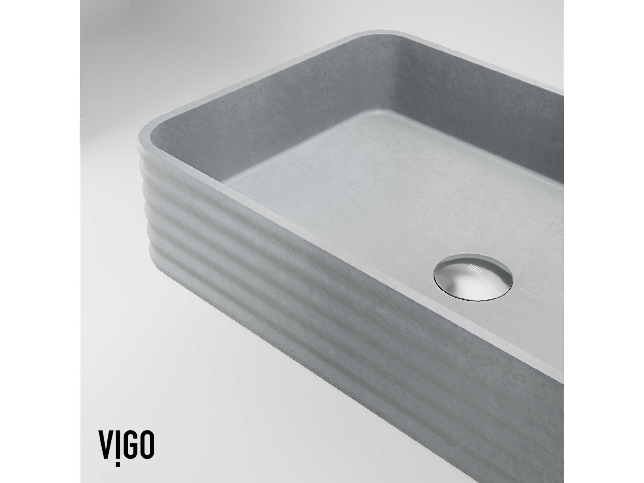 Vigo Cadman Modern Gray Rectangular Fluted Bathroom Vessel Sink