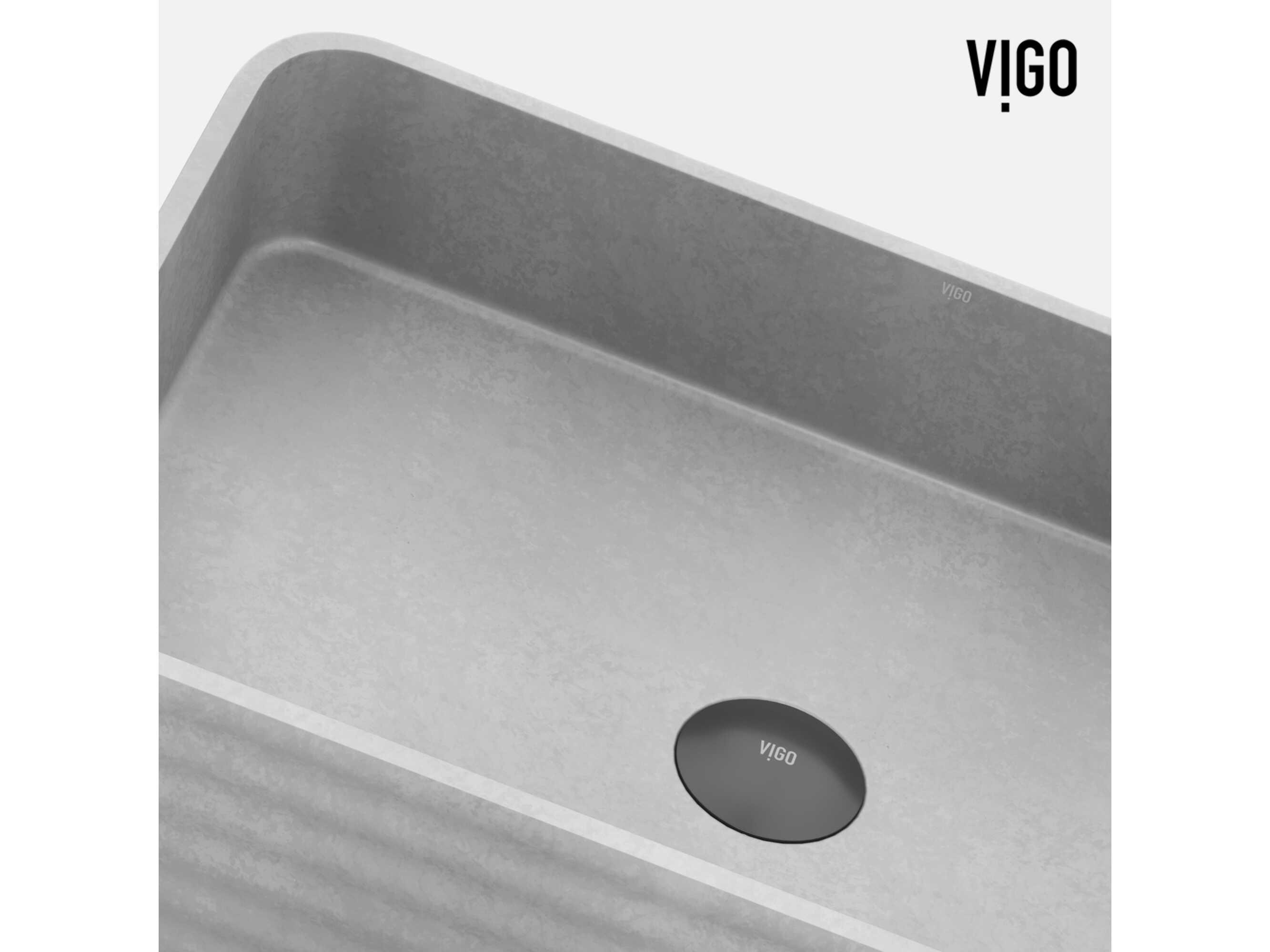 Vigo Cadman Modern Gray Rectangular Fluted Bathroom Vessel Sink