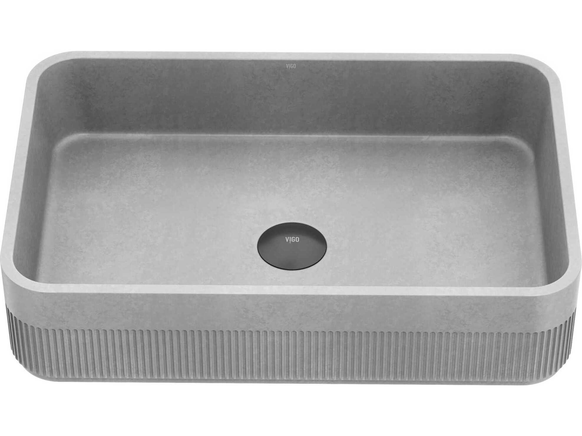 Vigo Cypress Modern Gray Rectangular Fluted Bathroom Vessel Sink