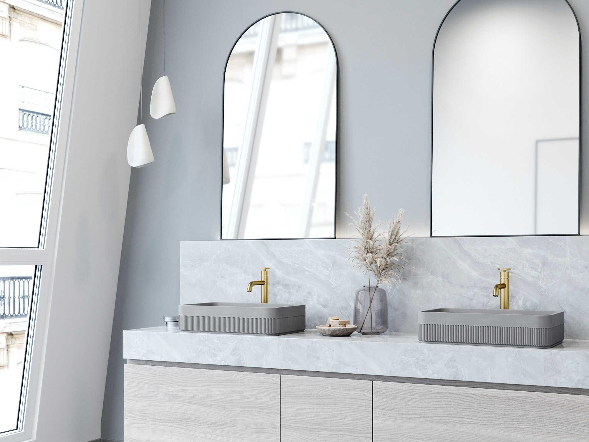 Vigo Cypress Modern Gray Rectangular Fluted Bathroom Vessel Sink