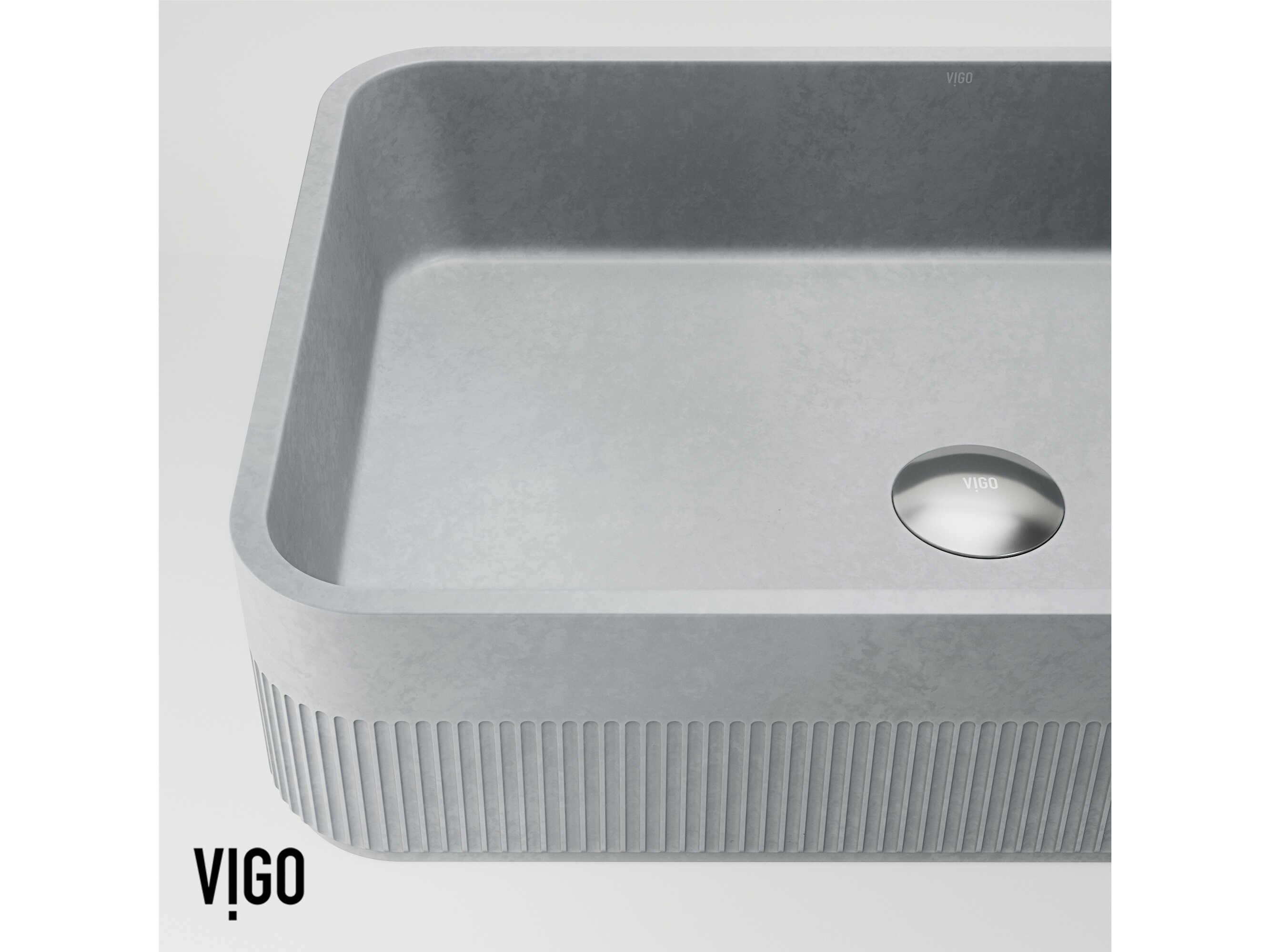 Vigo Cypress Modern Gray Rectangular Fluted Bathroom Vessel Sink