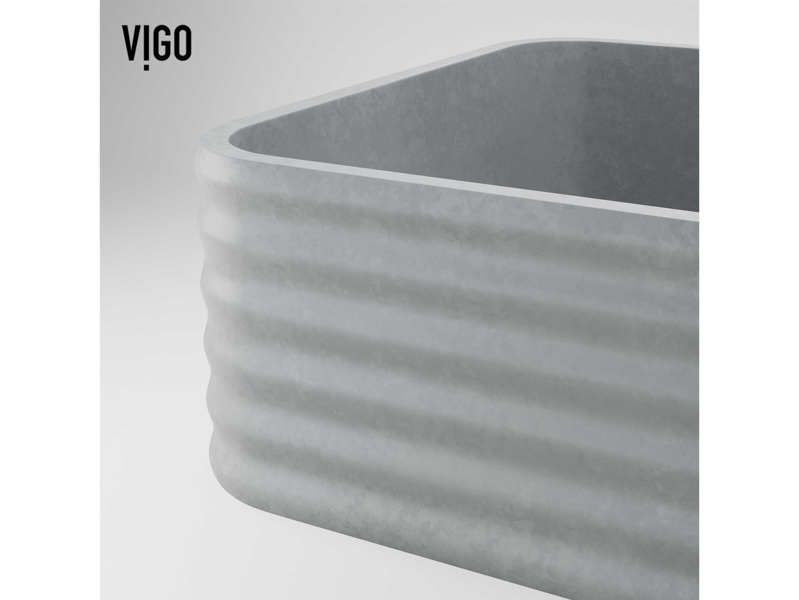 Vigo Cadman Modern Gray Rectangular Fluted Bathroom Vessel Sink