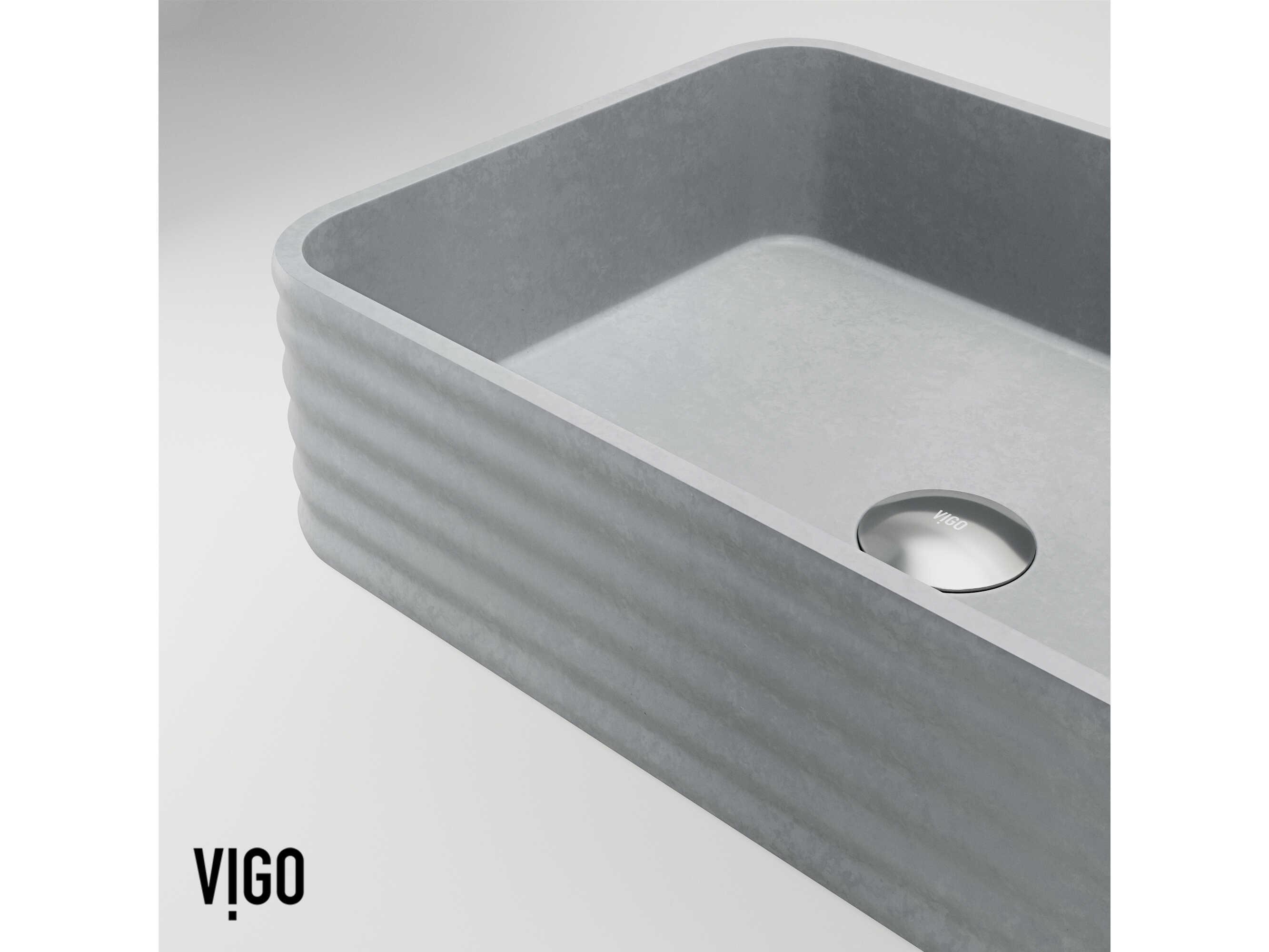 Vigo Cadman Modern Gray Rectangular Fluted Bathroom Vessel Sink