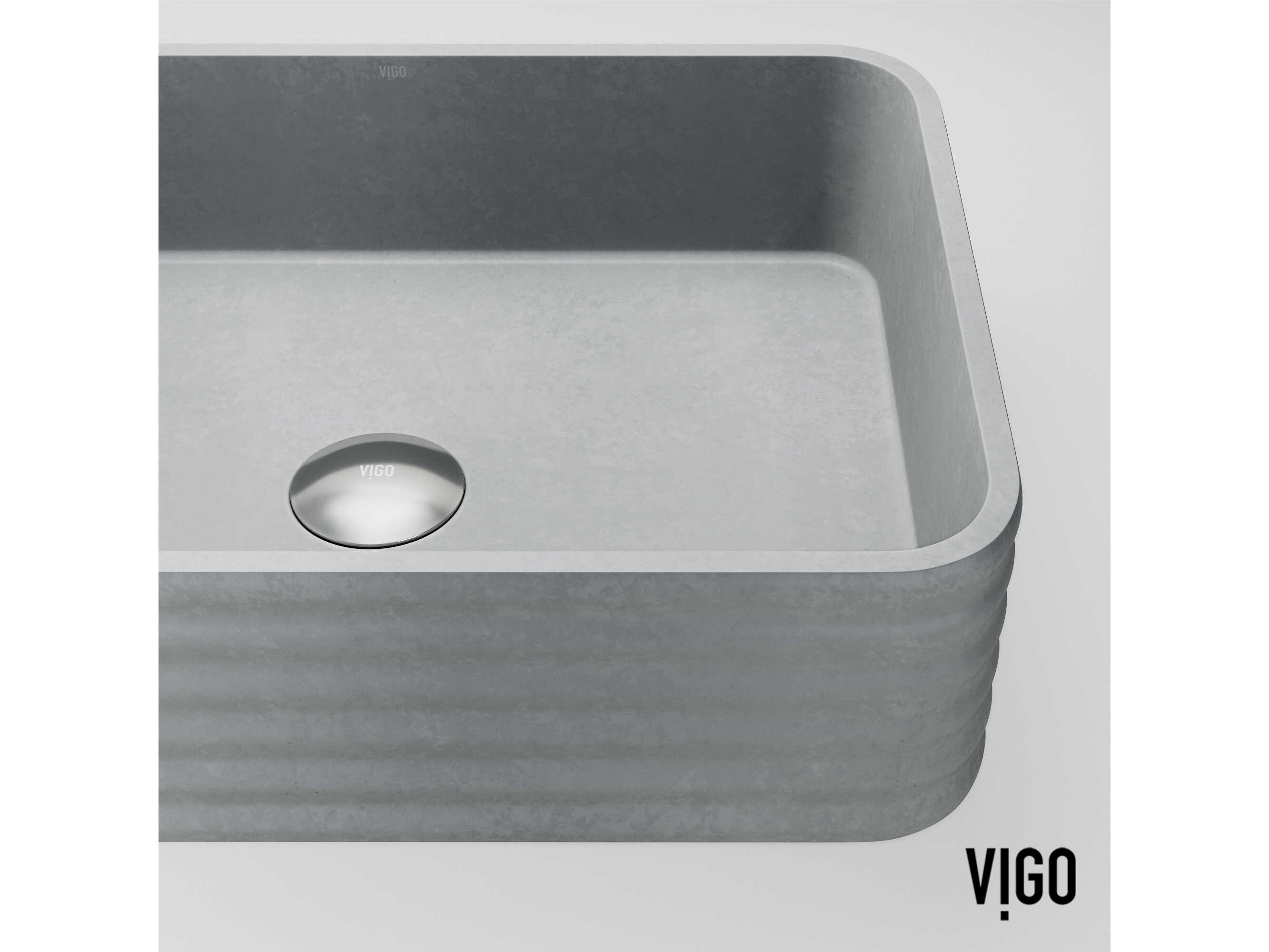 Vigo Cadman Modern Gray Rectangular Fluted Bathroom Vessel Sink