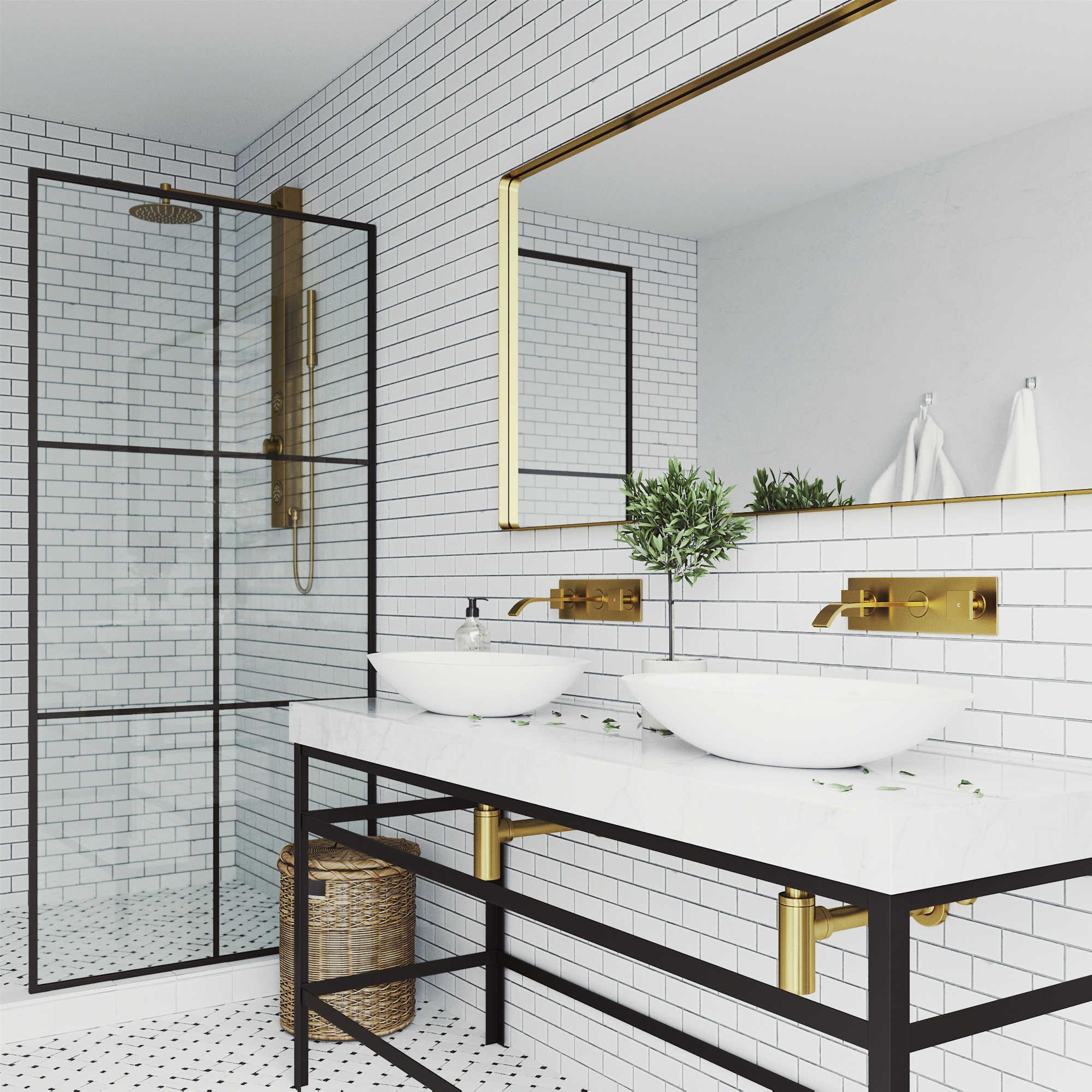 Vigo Titus Matte Brushed Gold Dual-Handle Wall-Mount Vessel Bathroom Faucet