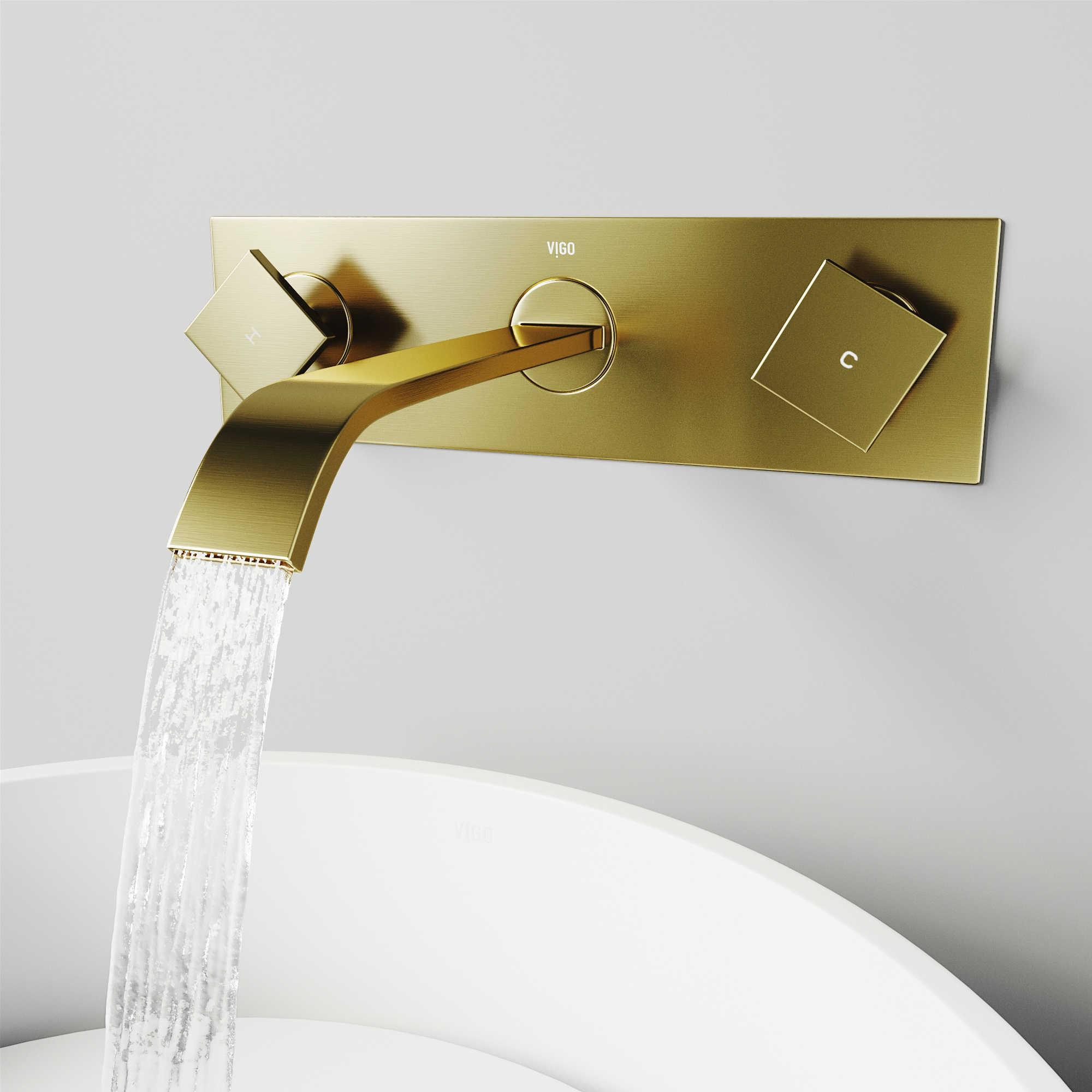 Vigo Titus Matte Brushed Gold Dual-Handle Wall-Mount Vessel Bathroom Faucet
