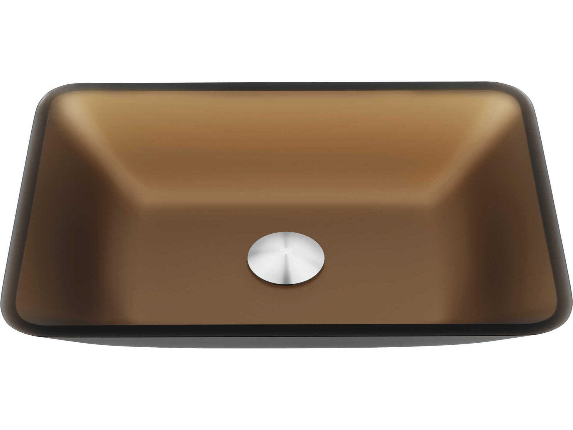 Vigo Matte Shell Sottile Amber Glass Rectangular Vessel Bathroom Sink