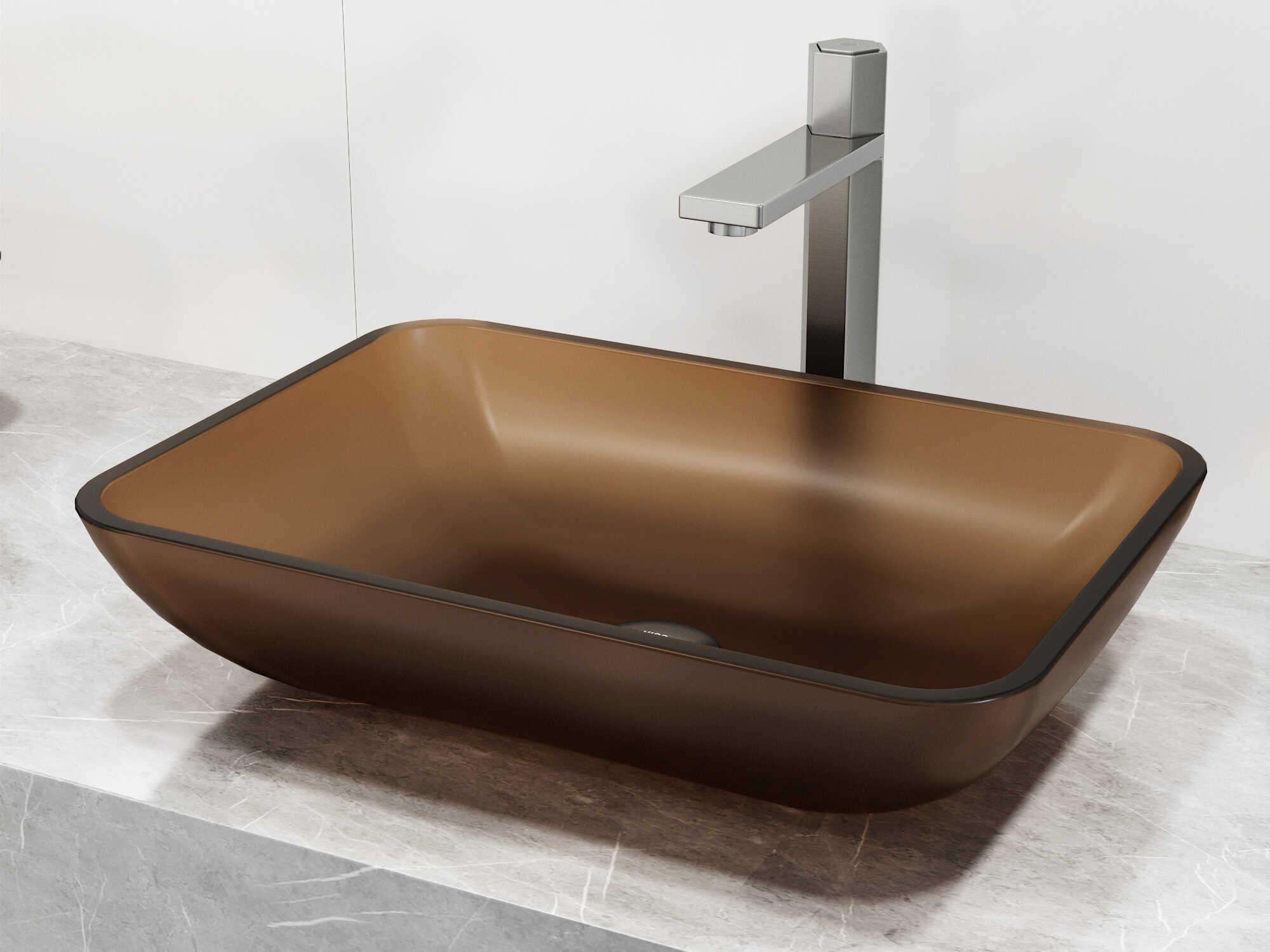 Vigo Matte Shell Sottile Amber Glass Rectangular Vessel Bathroom Sink