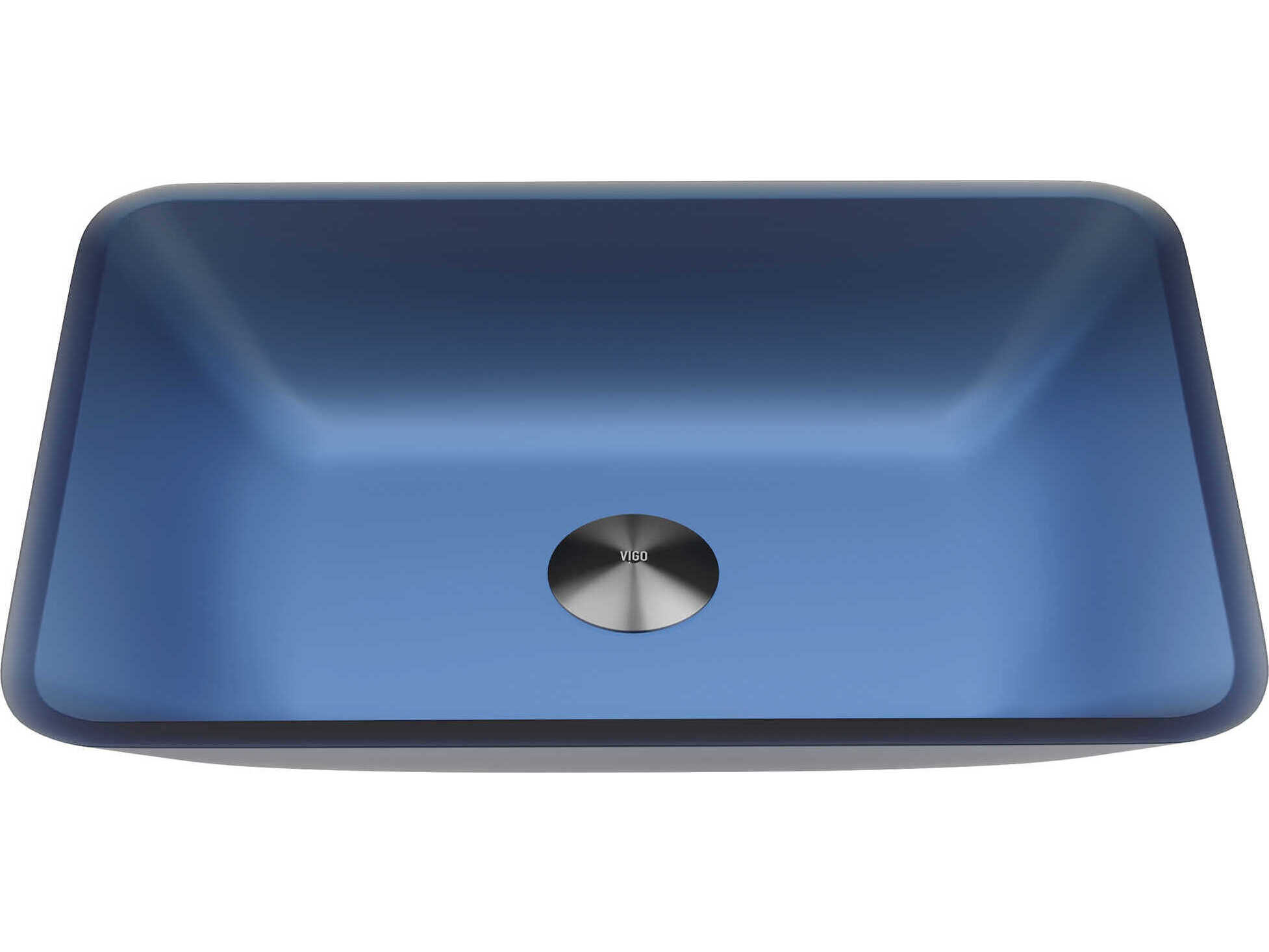 Vigo Matte Shell Sottile Royal Blue Glass Rectangular Vessel Bathroom Sink
