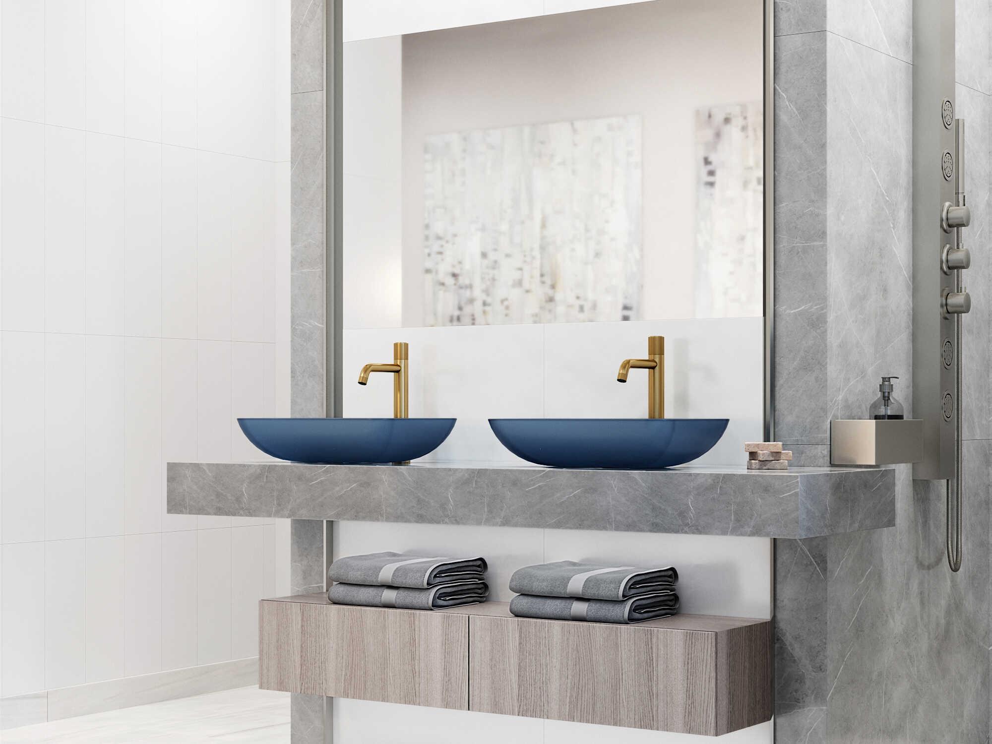 Vigo Matte Shell Sottile Royal Blue Glass Rectangular Vessel Bathroom Sink