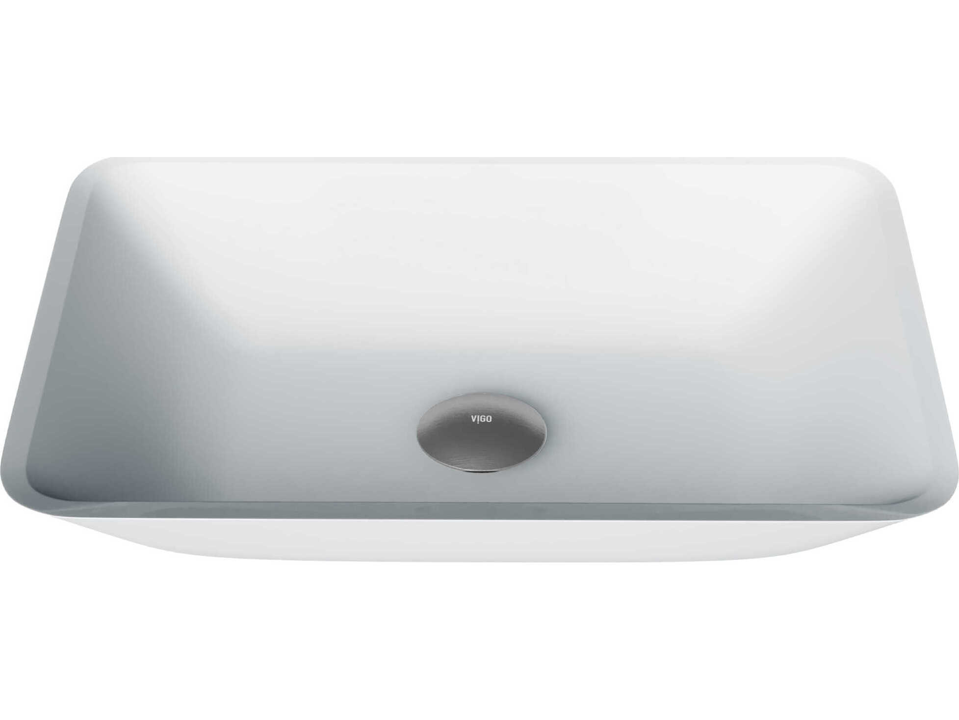 Vigo Matte Shell Sottile White Glass Rectangular Vessel Bathroom Sink