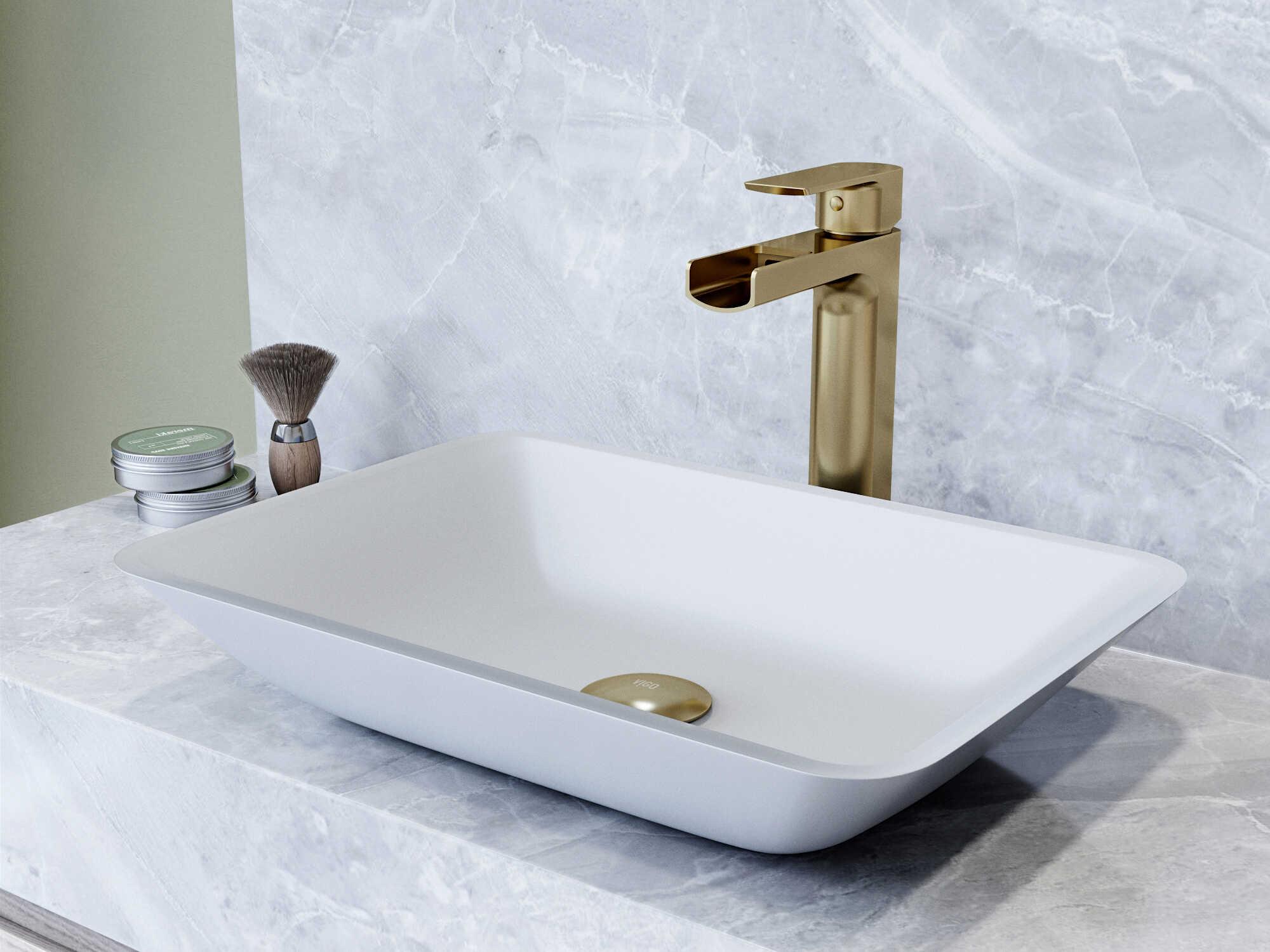 Vigo Matte Shell Sottile White Glass Rectangular Vessel Bathroom Sink