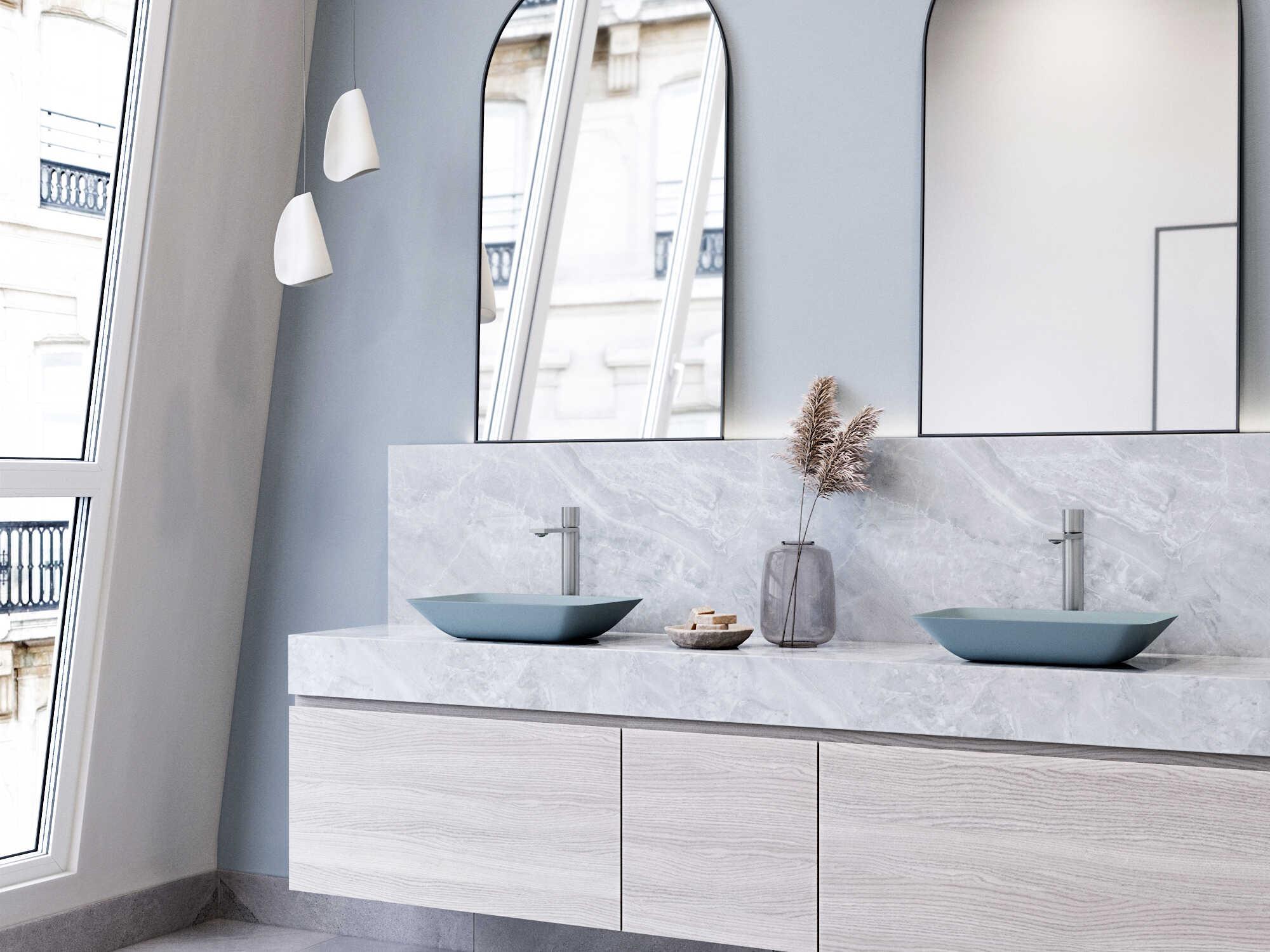 Vigo Matte Shell Sottile Metallic Glass Rectangular Vessel Bathroom Sink