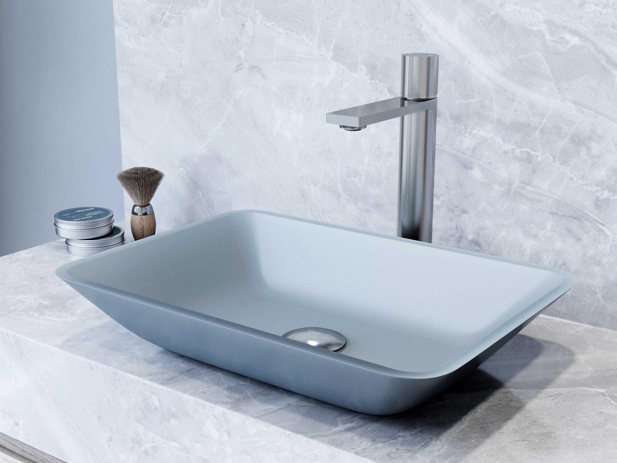 Vigo Matte Shell Sottile Metallic Glass Rectangular Vessel Bathroom Sink