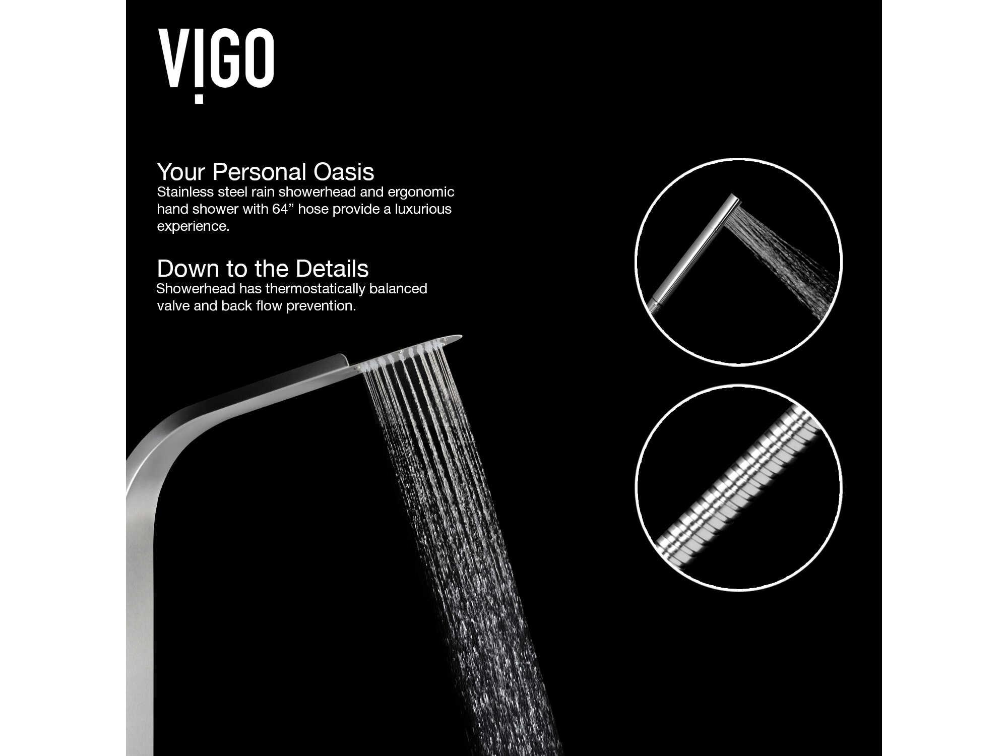 Vigo Brielle Stainless Steel 6-Jet Shower Panel System with Fixed Rainhead and Hand Shower Wand