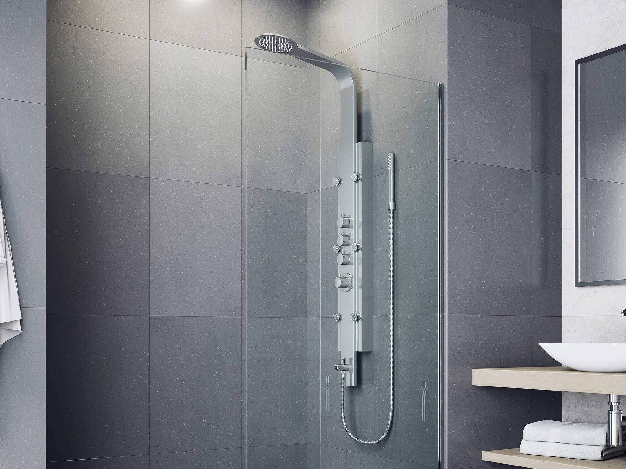 Vigo Mateo Stainless Steel 6-Jet Shower Panel System with Fixed Rainhead and Hand Shower Wand