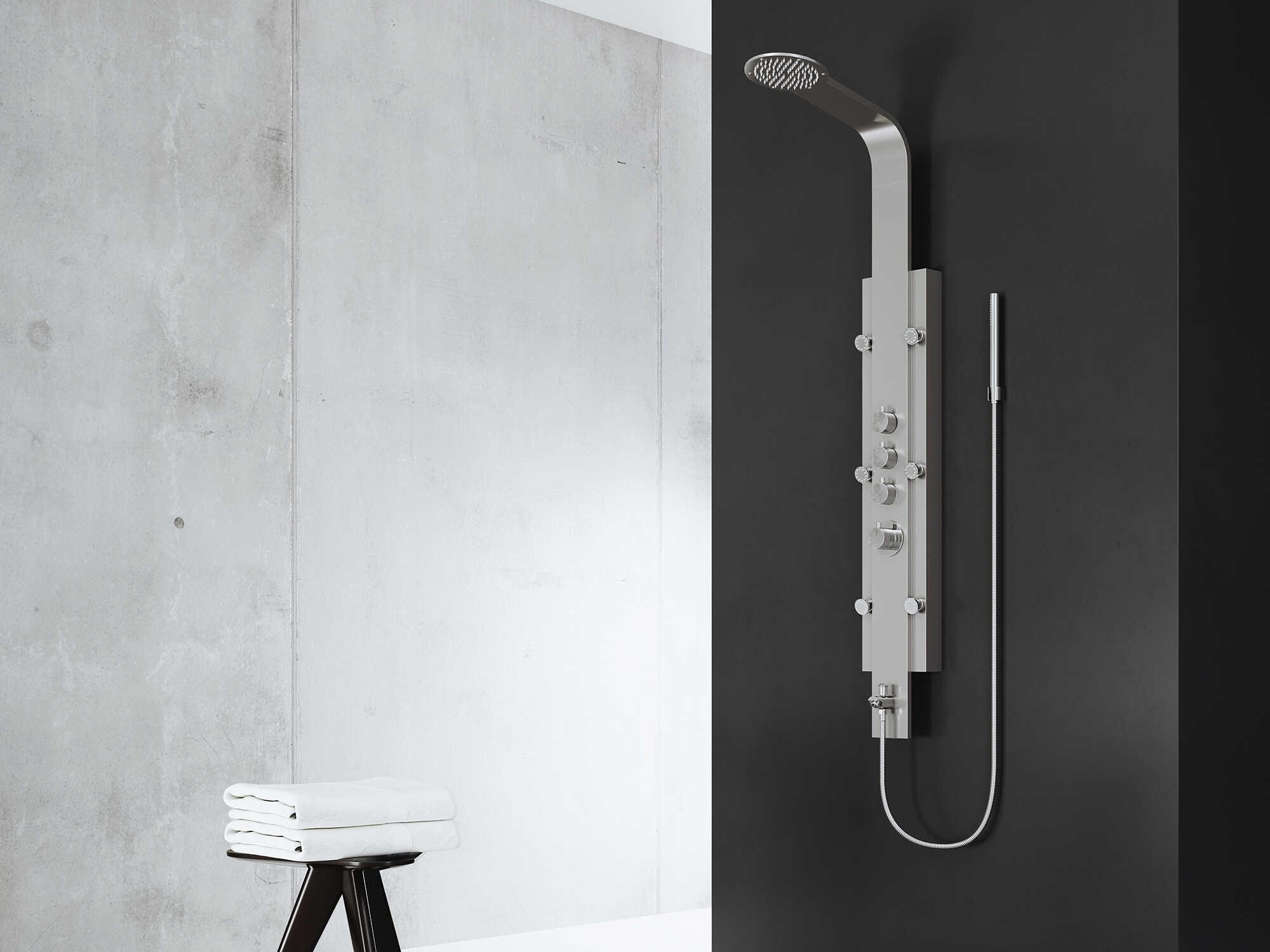 Vigo Mateo Stainless Steel 6-Jet Shower Panel System with Fixed Rainhead and Hand Shower Wand