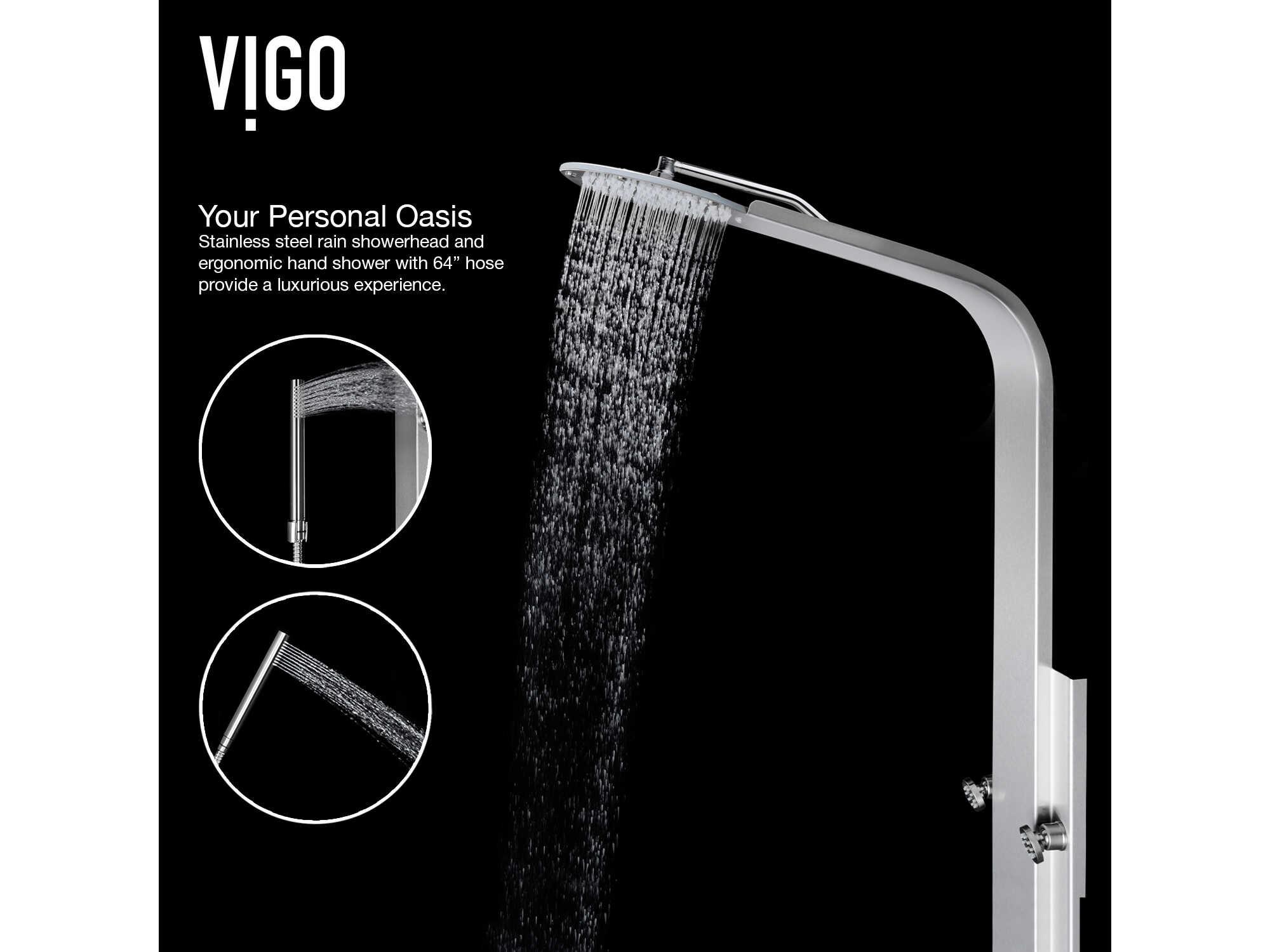 Vigo Mateo Stainless Steel 6-Jet Shower Panel System with Fixed Rainhead and Hand Shower Wand
