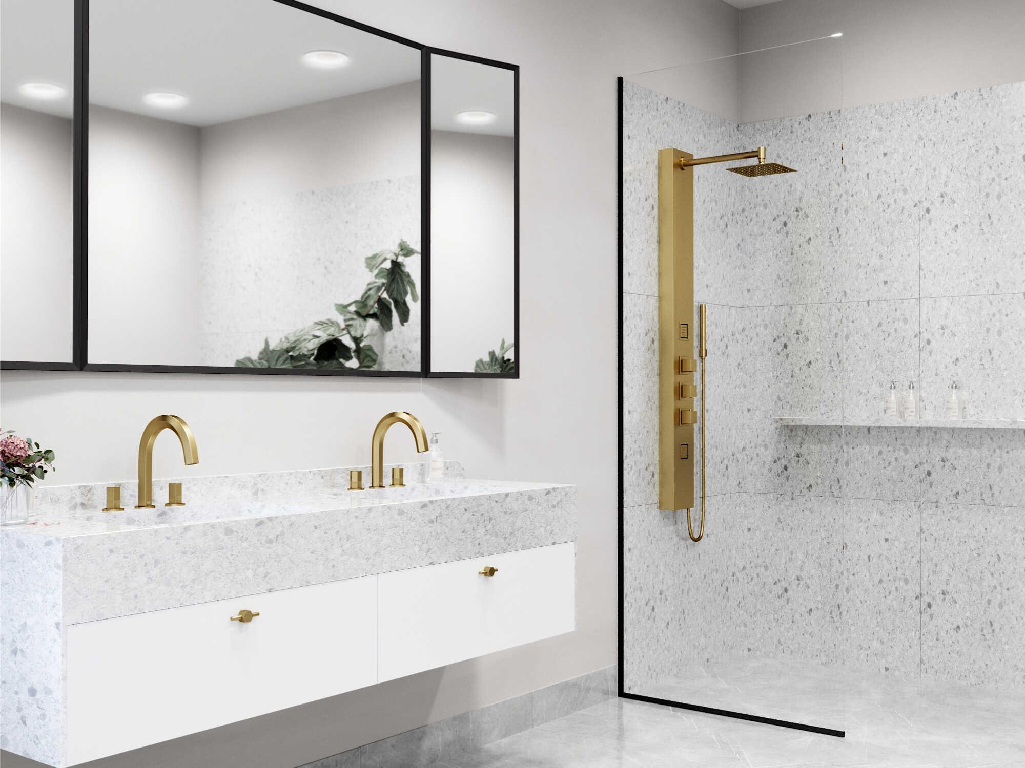 Vigo Rector Matte Brushed Gold 2-Jet Shower Panel System with Square Head and Hand Shower Wand