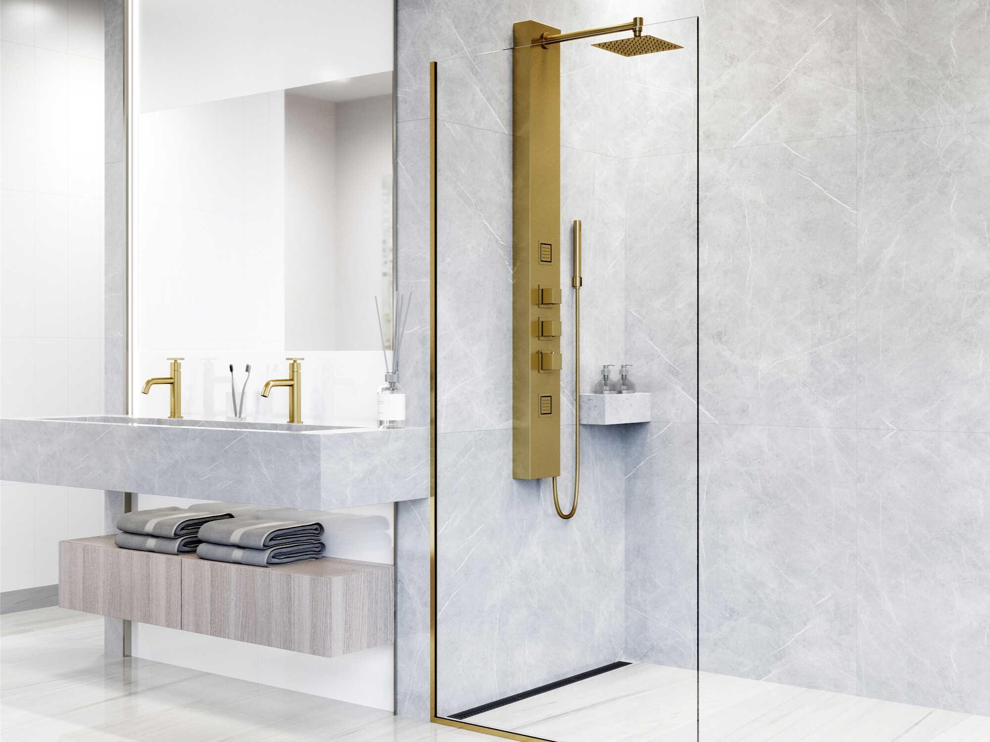 Vigo Rector Matte Brushed Gold 2-Jet Shower Panel System with Square Head and Hand Shower Wand