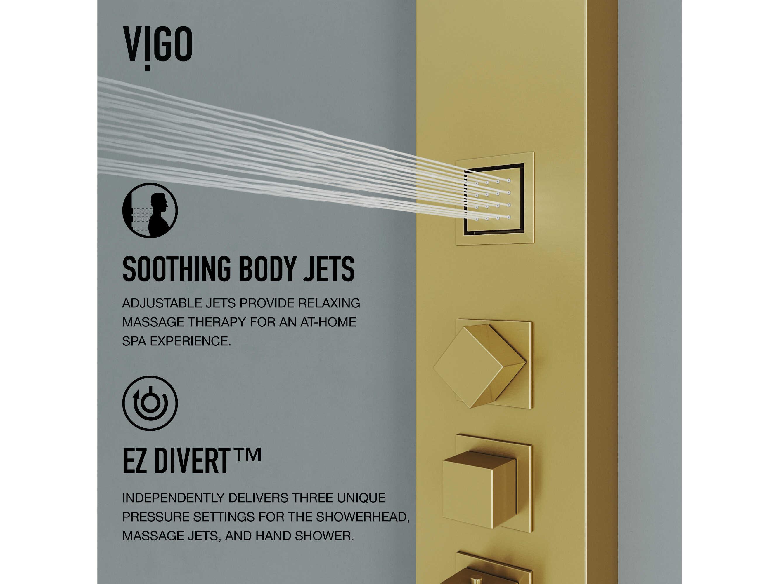 Vigo Rector Matte Brushed Gold 2-Jet Shower Panel System with Square Head and Hand Shower Wand