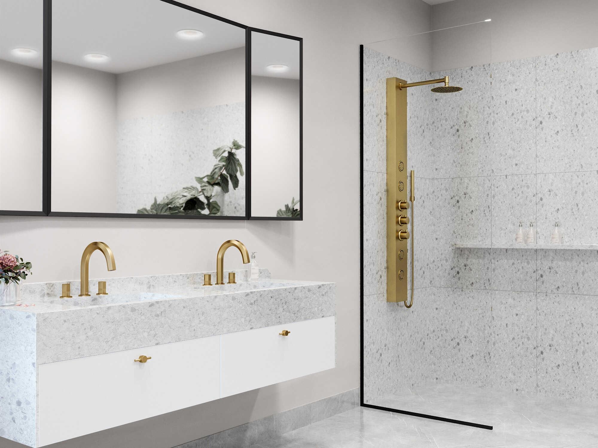 Vigo Ellington Matte Brushed Gold 4-Jet Shower Panel System with Round Head and Hand Shower Wand