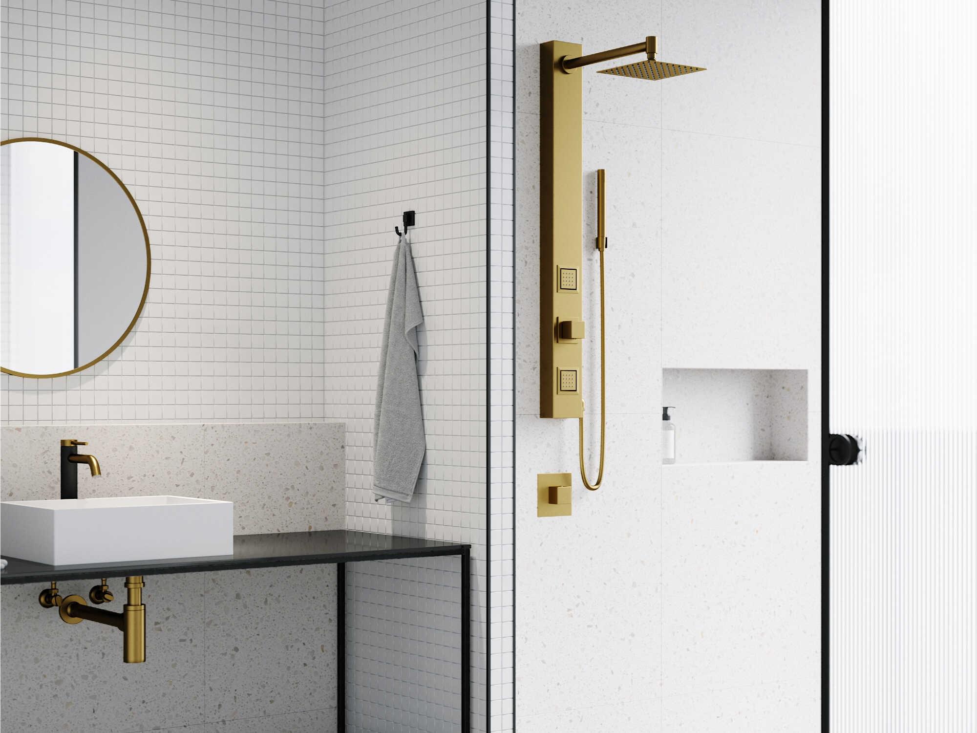 Vigo Orchid Matte Brushed Gold 2-Jet Shower Panel System with Square Head and Hand Shower Wand