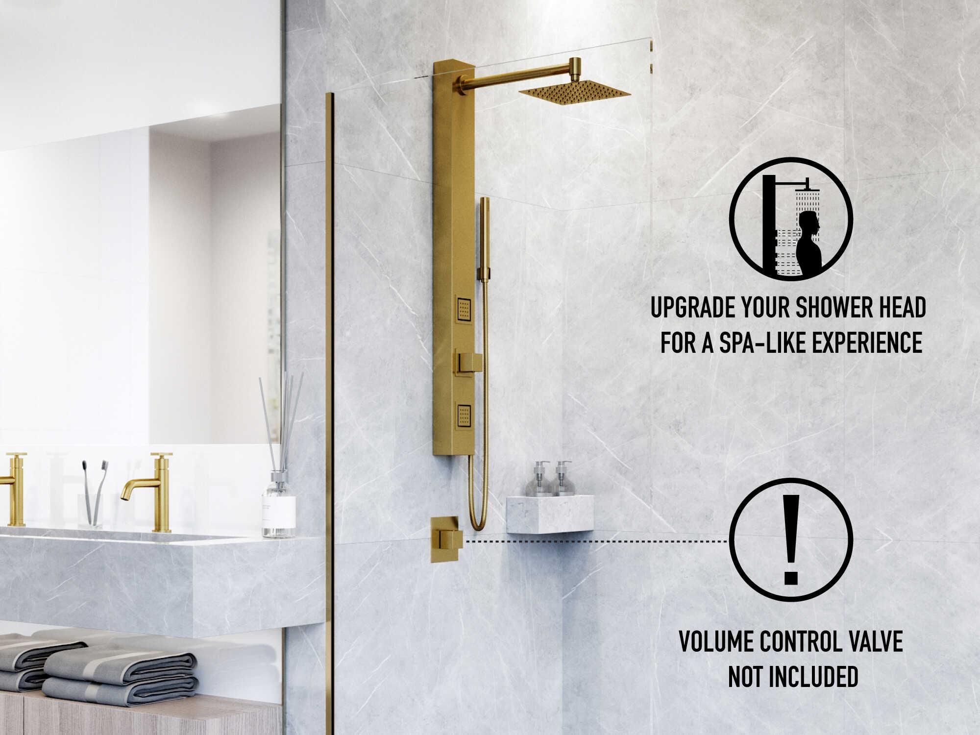 Vigo Orchid Matte Brushed Gold 2-Jet Shower Panel System with Square Head and Hand Shower Wand