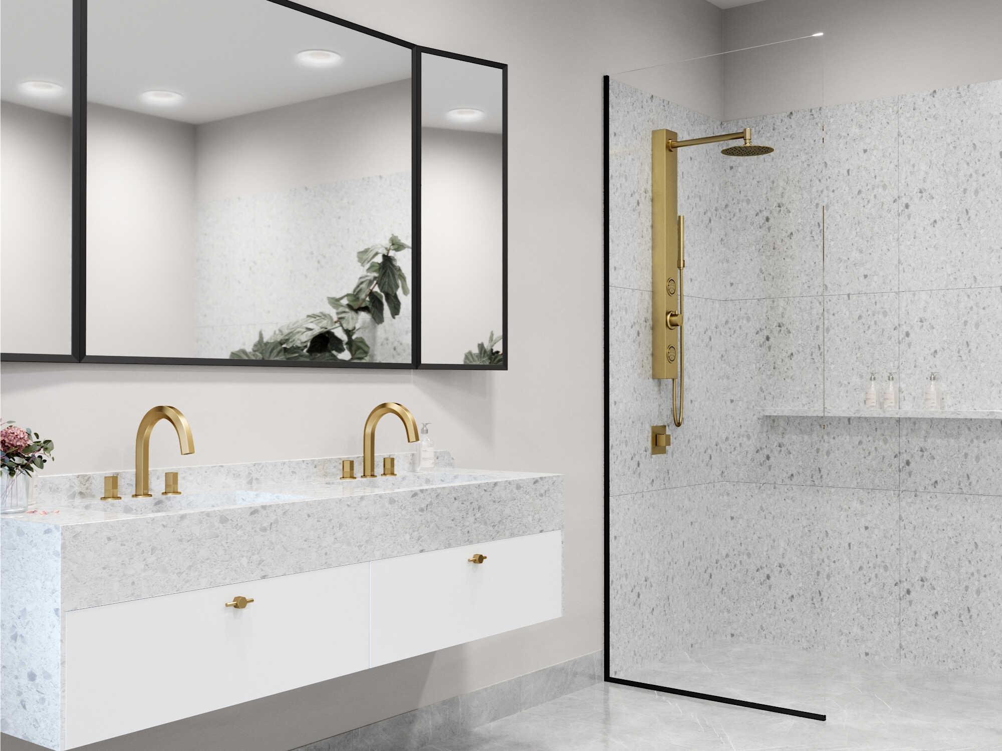 Vigo Gardenia Matte Brushed Gold 2-Jet Shower Panel System with Round Head and Hand Shower Wand