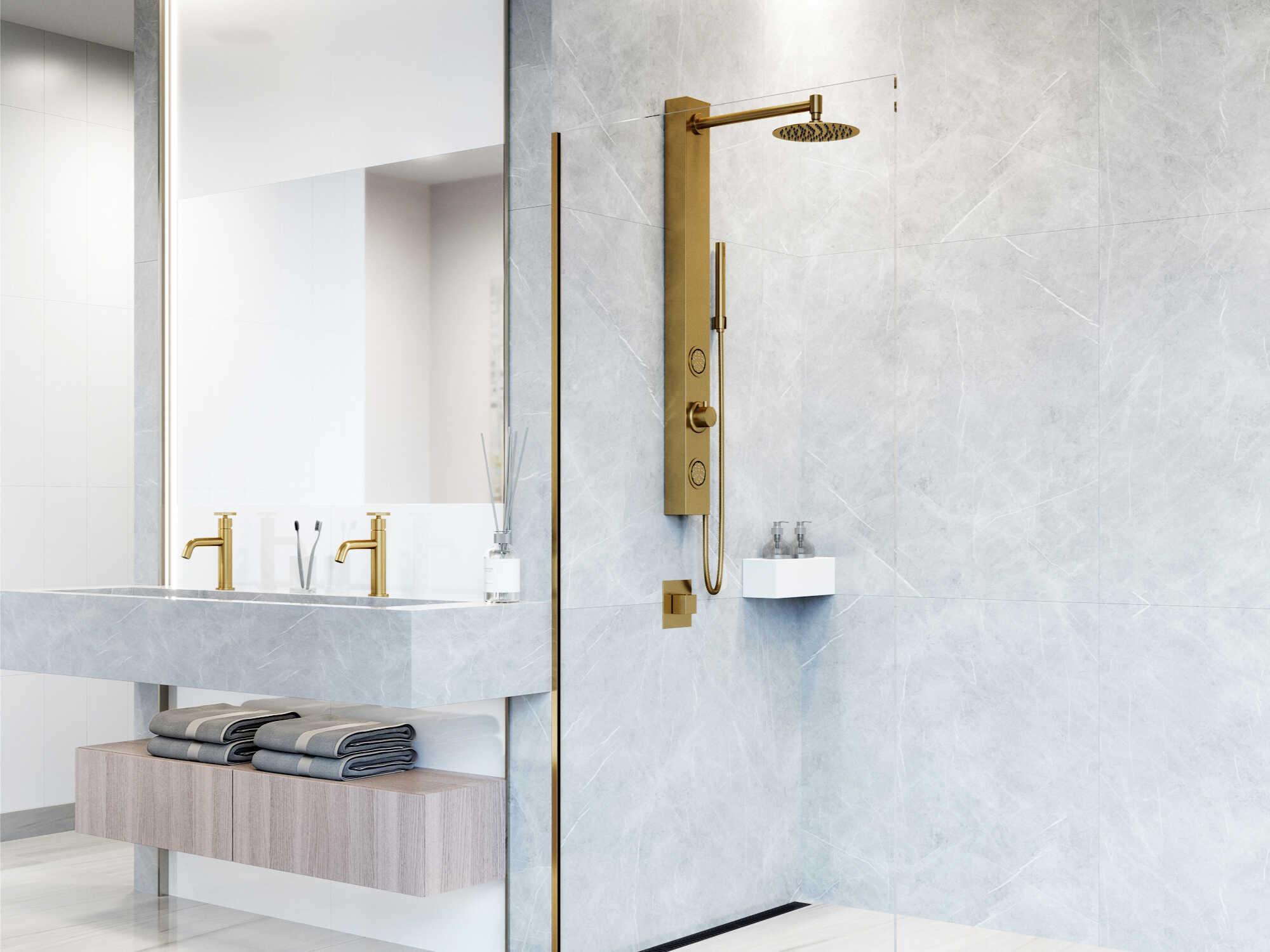 Vigo Gardenia Matte Brushed Gold 2-Jet Shower Panel System with Round Head and Hand Shower Wand