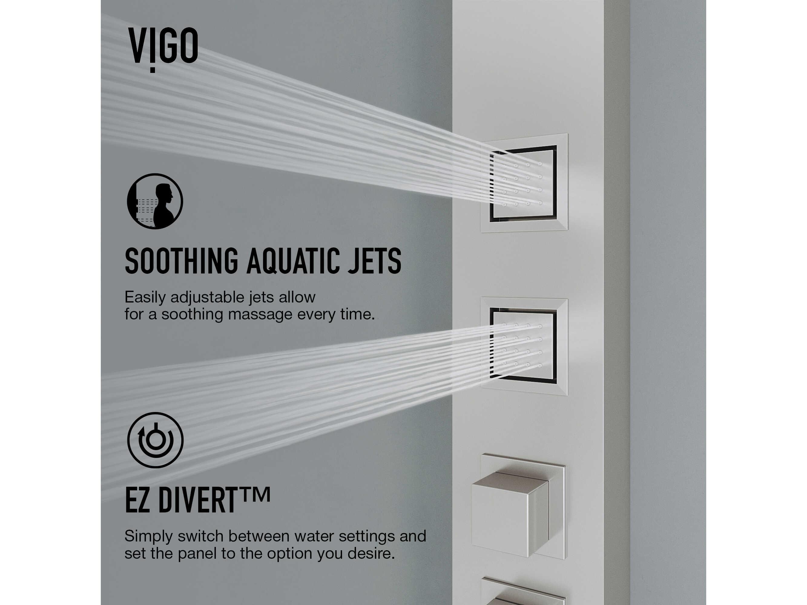 Vigo Sutton 4-Jet Shower Panel System with Adjustable Square Head and Hand Shower Wand