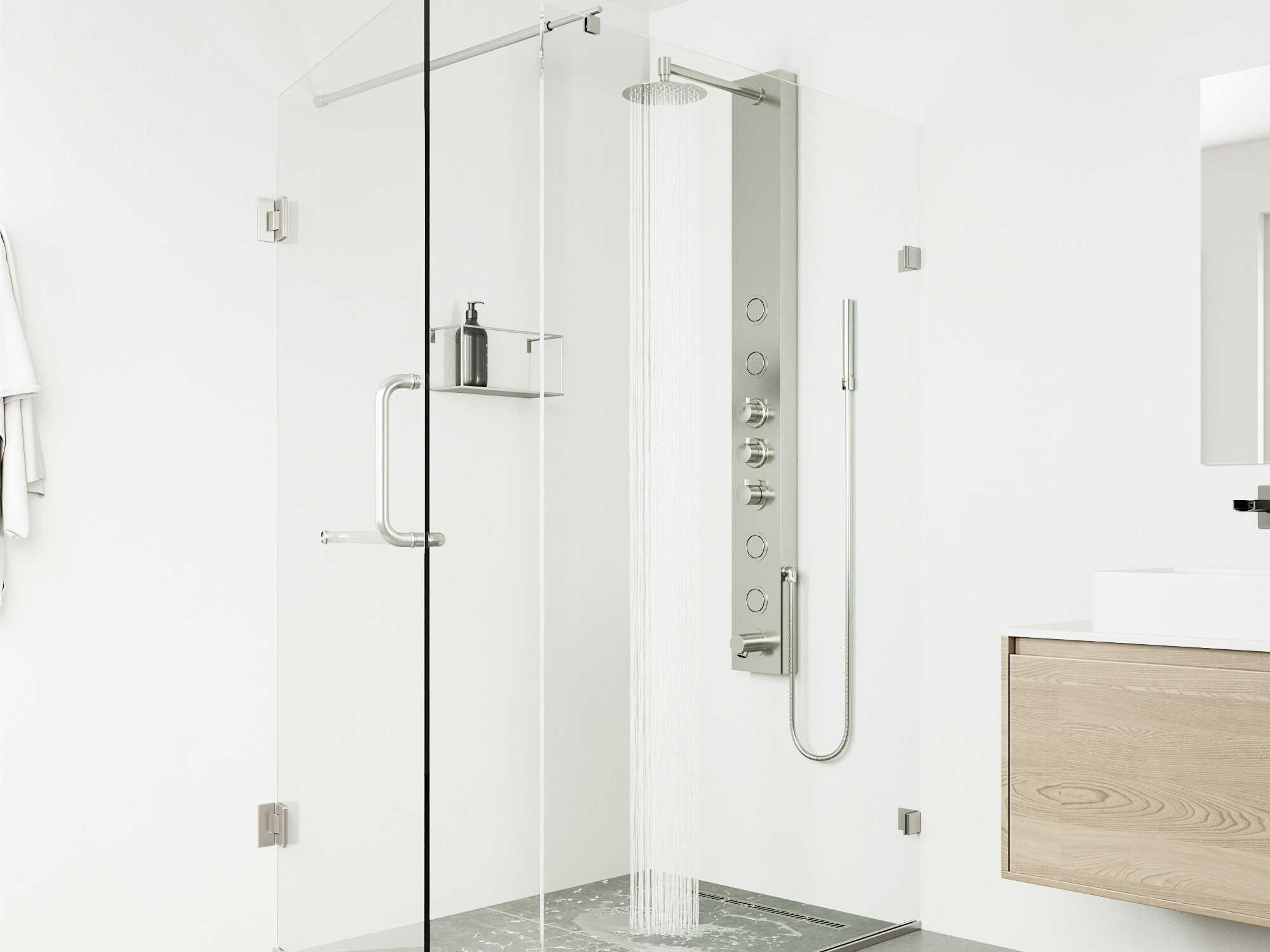 Vigo Bowery 4-Jet Shower Panel System with Round Head, Tub Filler and Hand Shower Wand