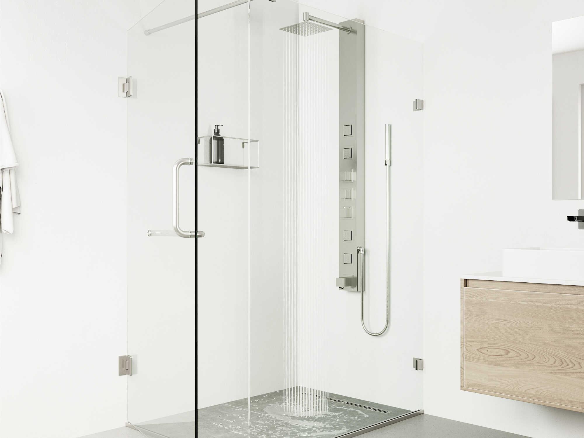 Vigo Bowery 4-Jet Shower Panel System with Square Rainhead, Tub Filler and Hand Shower Wand