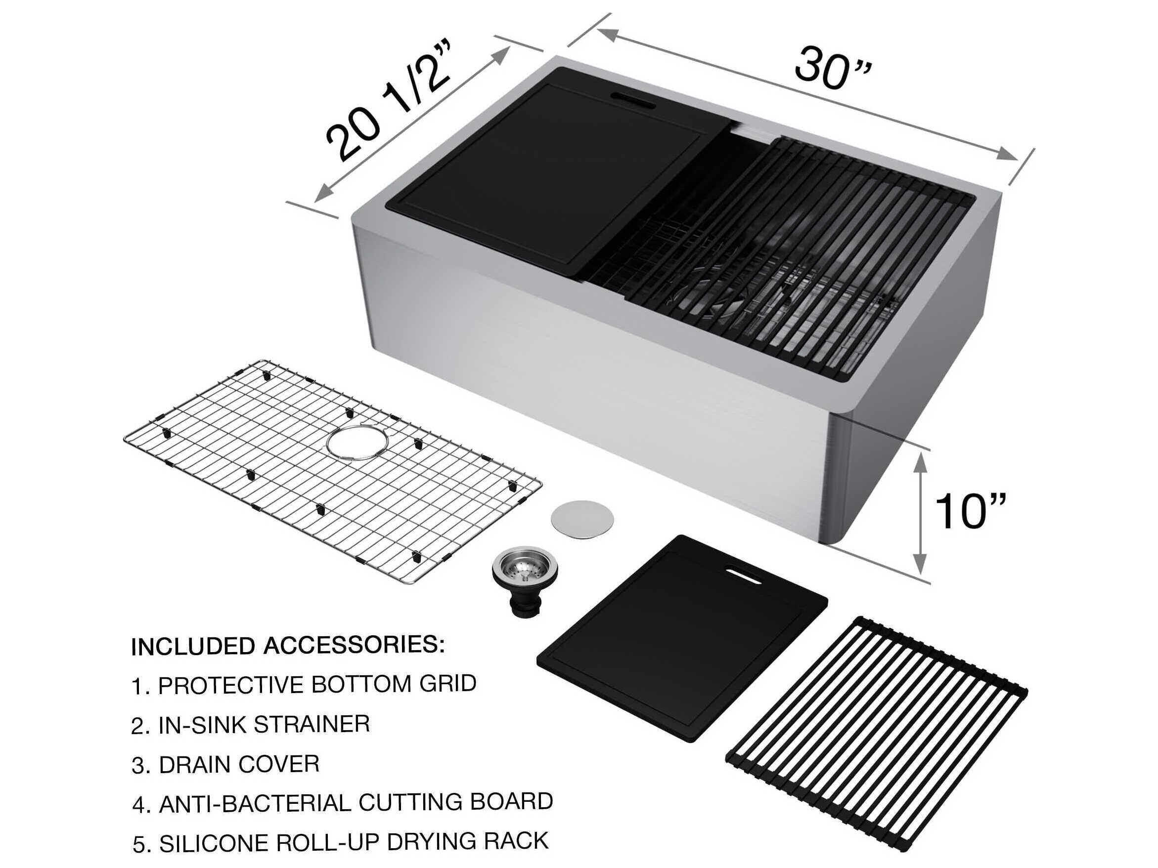 Vigo Oxford Stainless Steel 30" Rectangular Single-Bowl Farmhouse Kitchen Sink with Matte Gold / Matte Black Brant Faucet