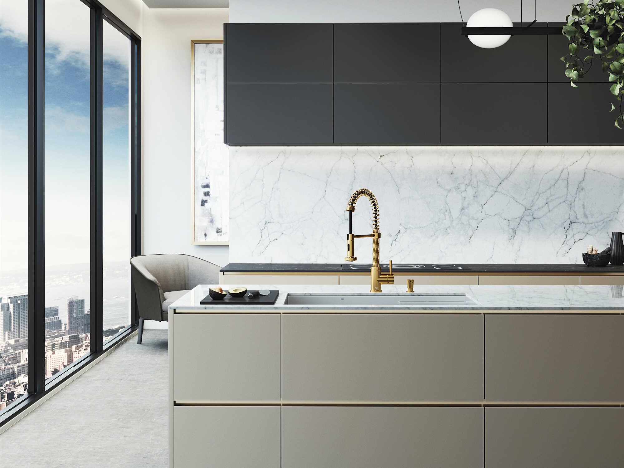 Vigo Hampton Stainless Steel Single Bowl Undermount Workstation Kitchen Sink with Matte Gold Faucet and Accessories