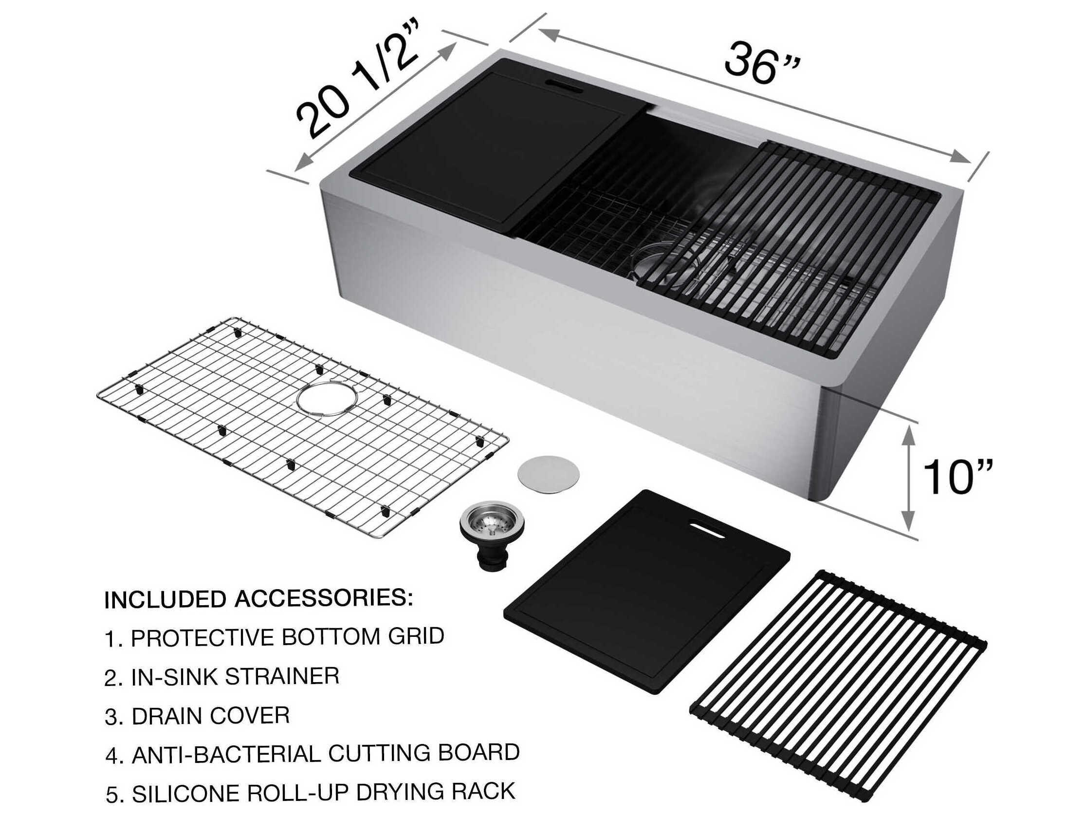 Vigo Oxford Stainless Steel 36" Rectangular Single-Bowl Undermount Flat-Front Farmhouse Kitchen Sink with Matte Black Pull-Down Sprayer Zurich Faucet and Soap Dispenser