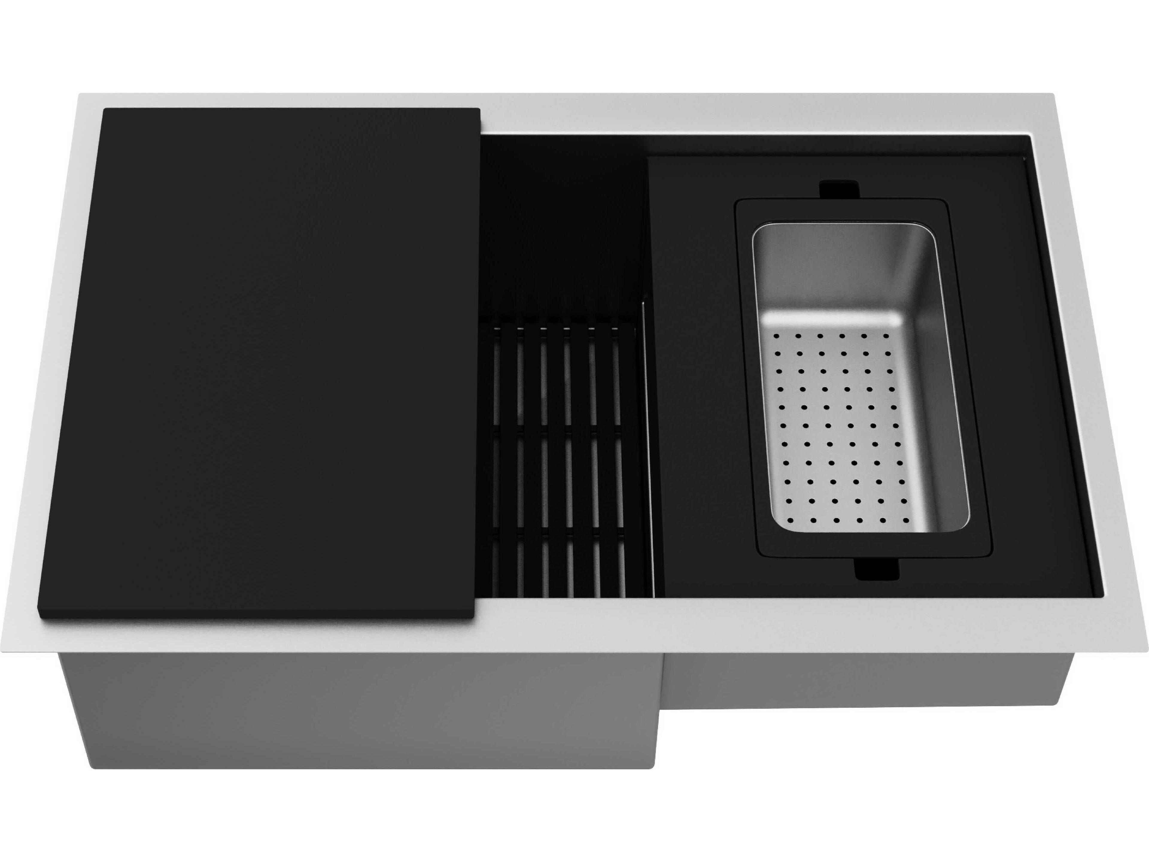 Vigo Hampton Stainless Steel Undermount Workstation Kitchen Sink with Utility Tier Ledge and Accessories