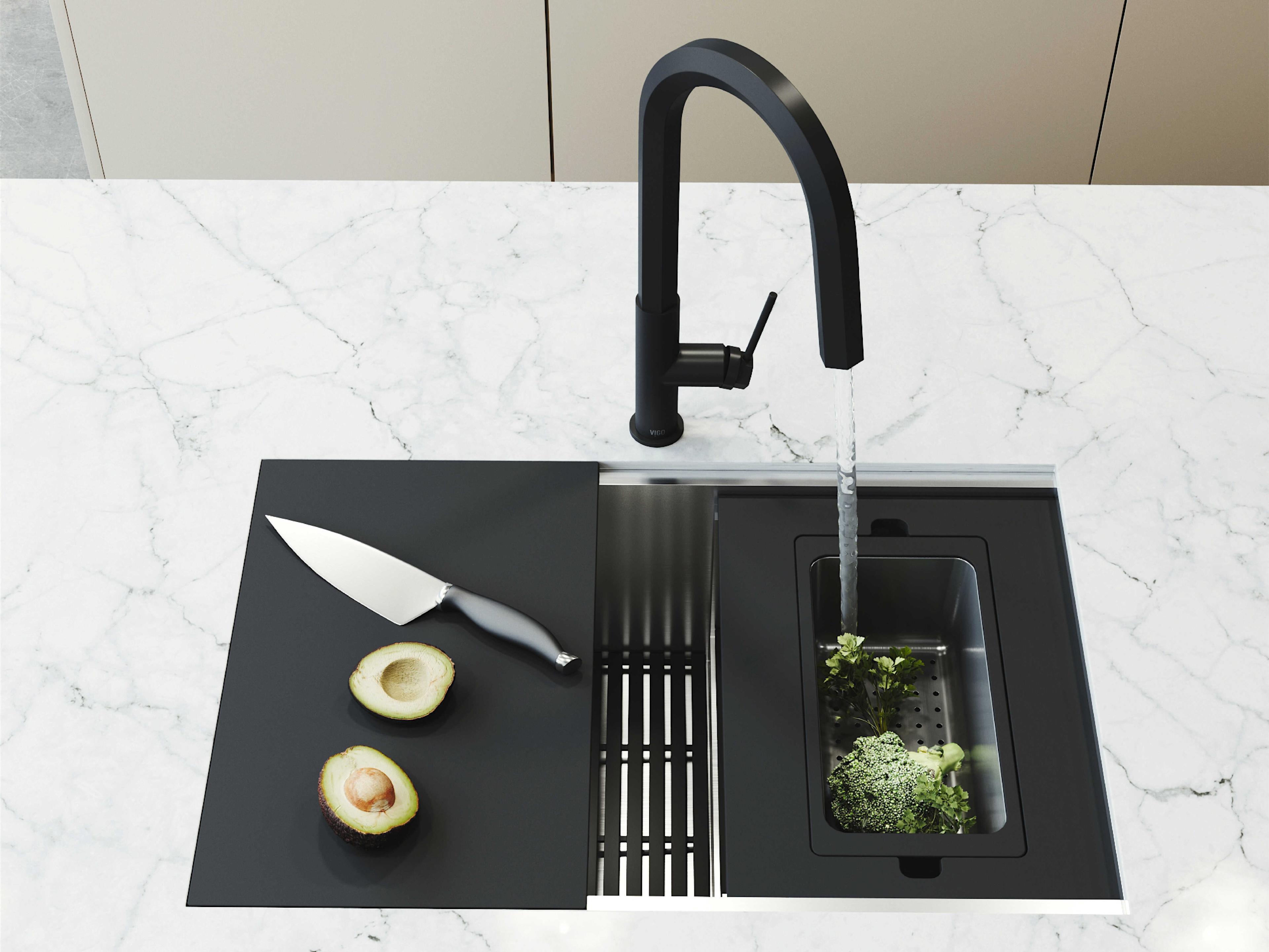 Vigo Hampton Stainless Steel Undermount Workstation Kitchen Sink with Utility Tier Ledge and Accessories