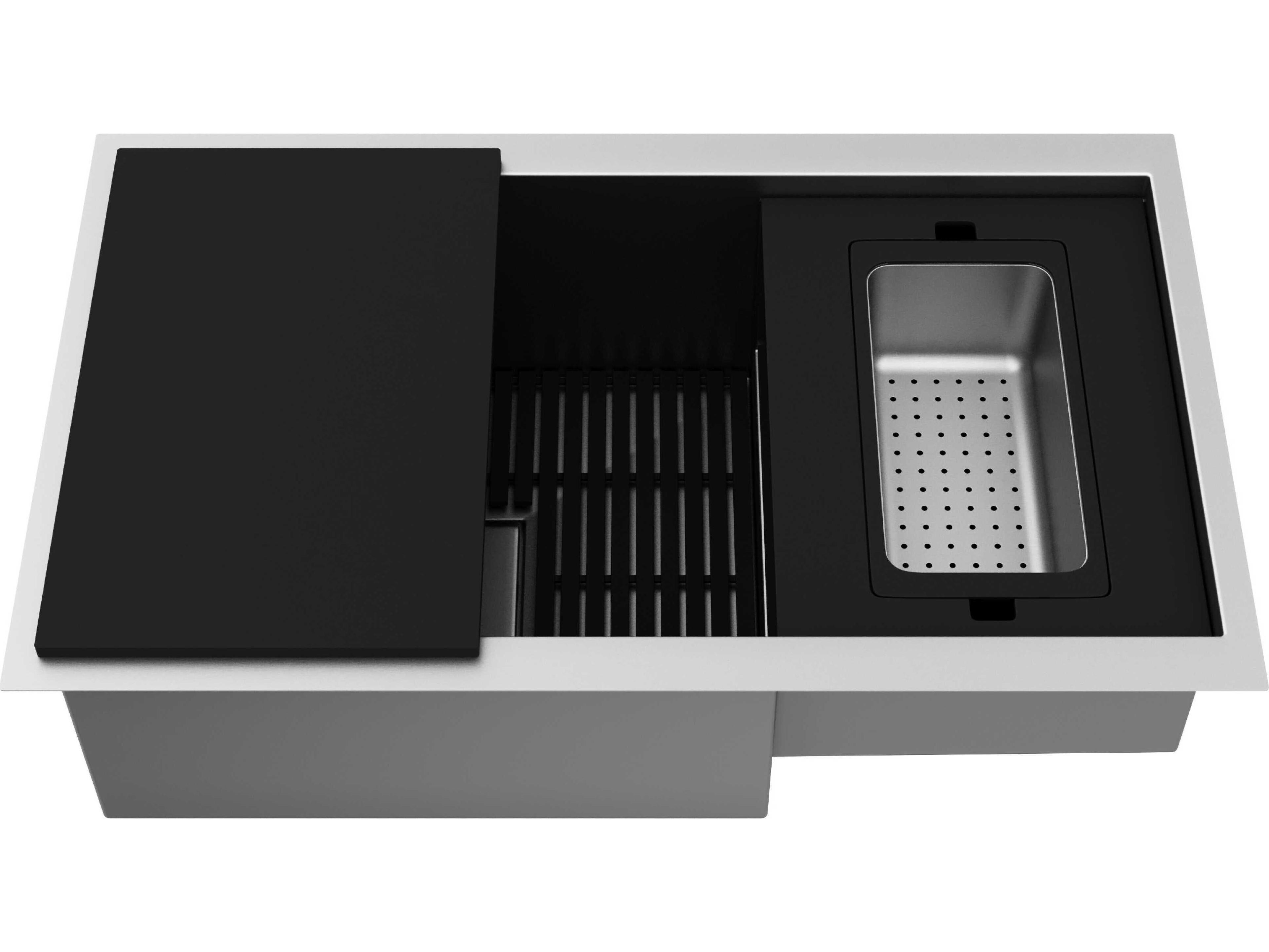 Vigo Hampton Stainless Steel Undermount Workstation Kitchen Sink with Utility Tier Ledge and Accessories