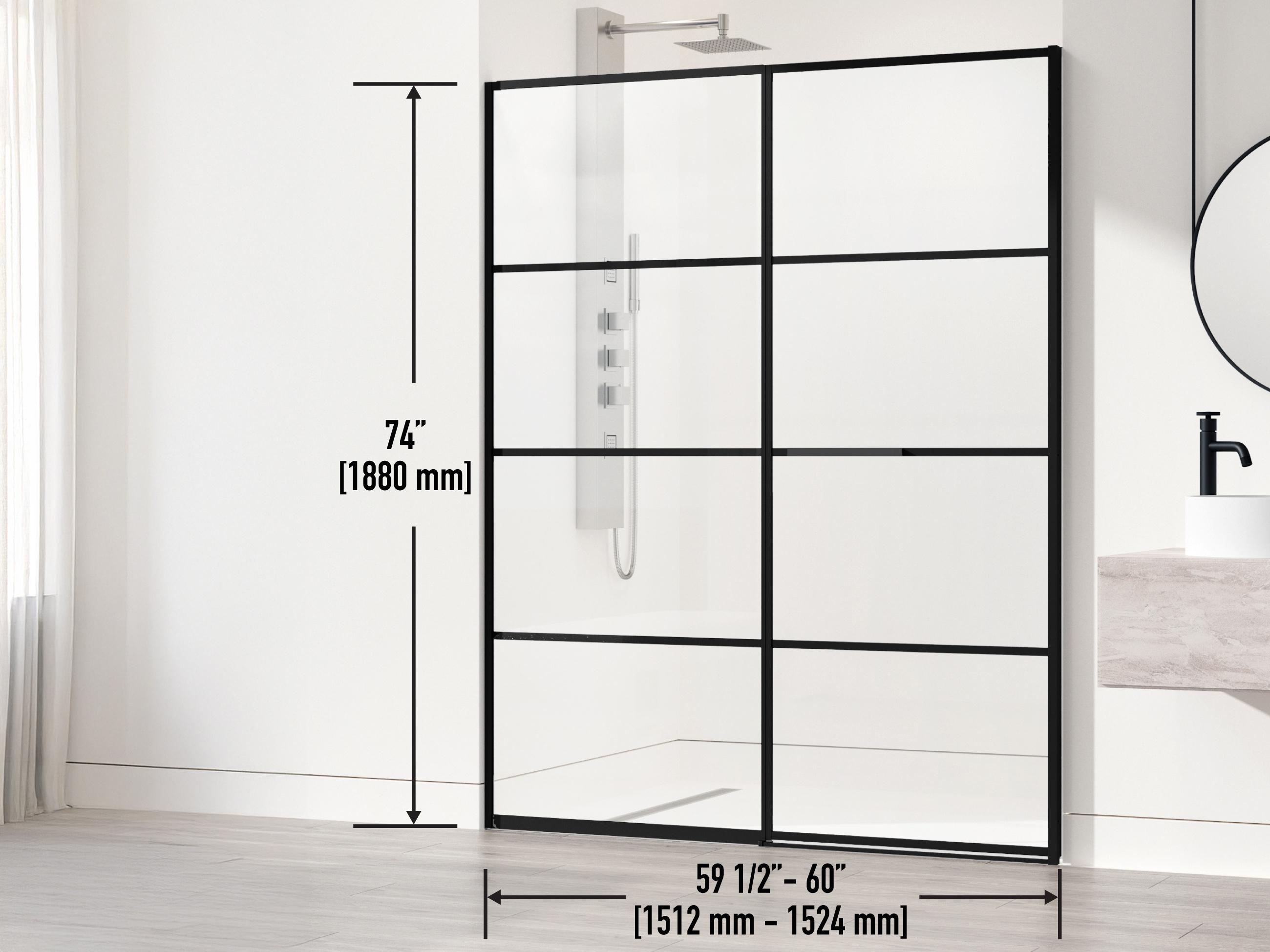 Vigo Meridian Clear Grid Glass Matte Black Hinged Shower Door