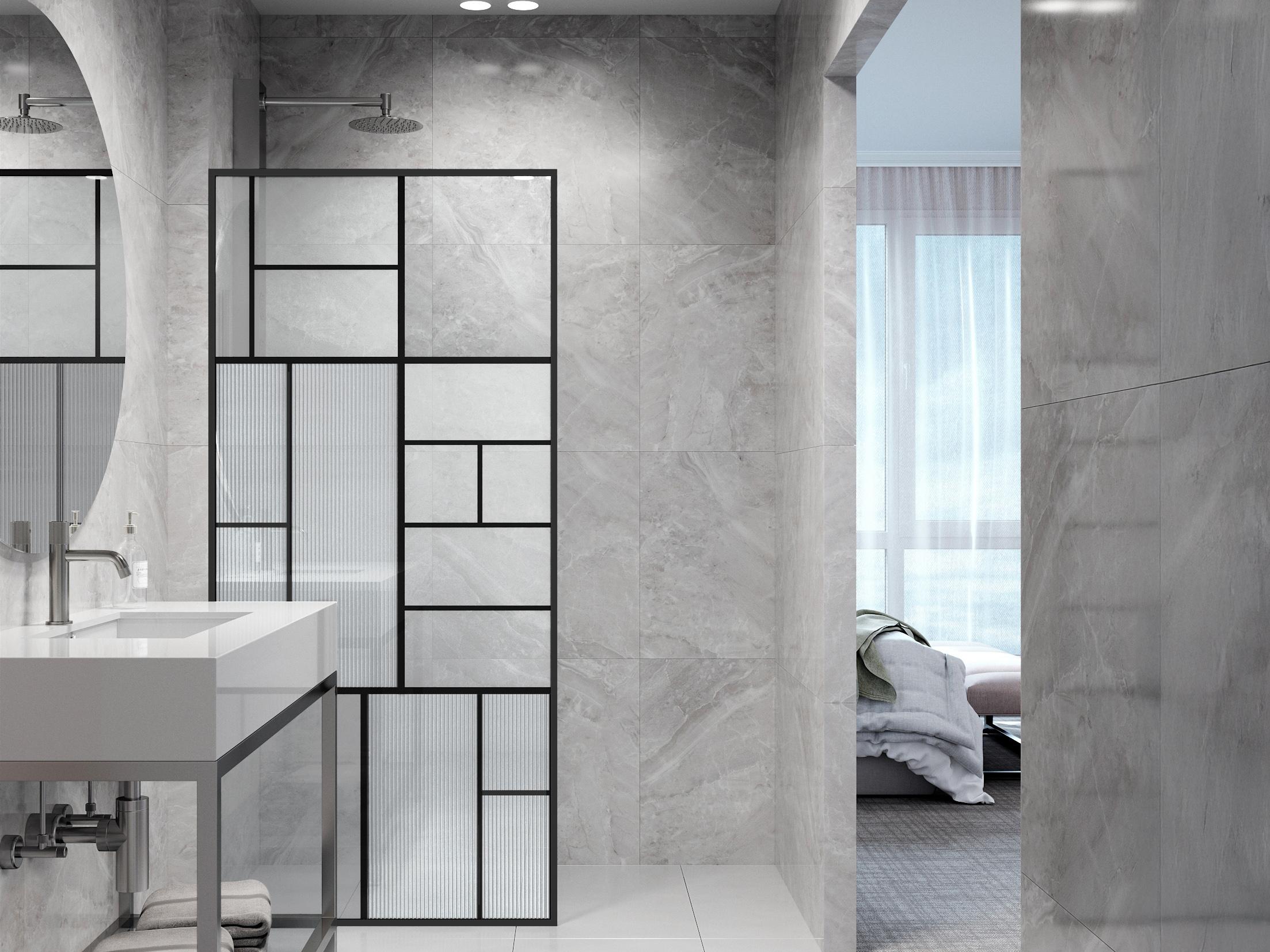 Vigo Meridian Lineart  Matte Black with Mixed Clear Grid Shower Door