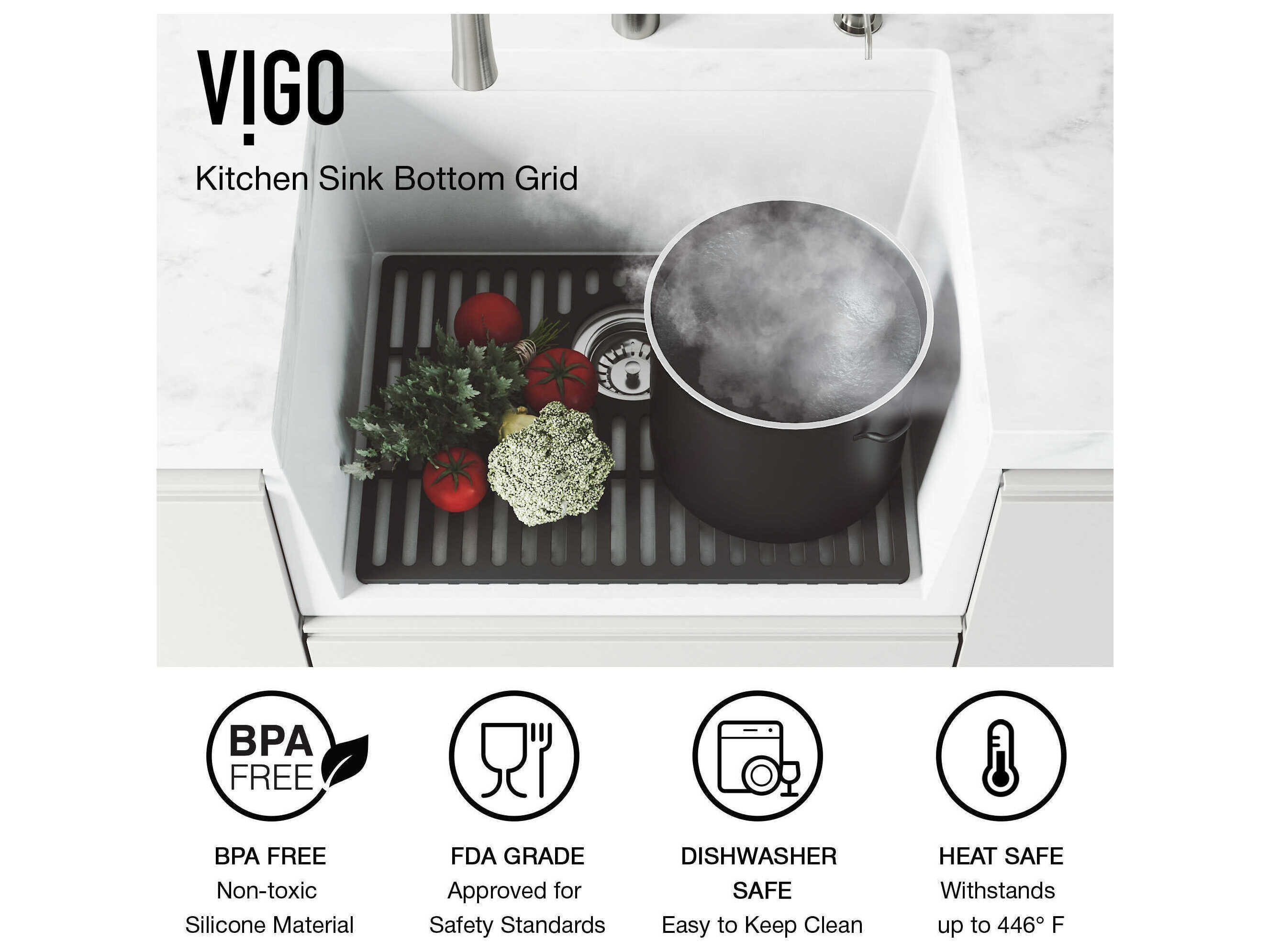 Vigo Matte Black Silicone Kitchen Sink Protective Bottom Grid For Single Basin Sink