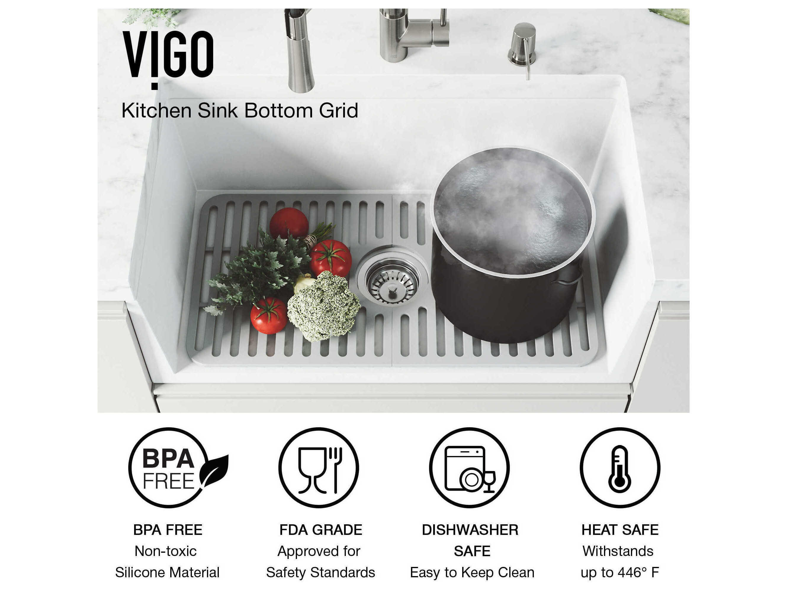 Vigo Gray Silicone Protective Bottom Grid For Single Basin Sink