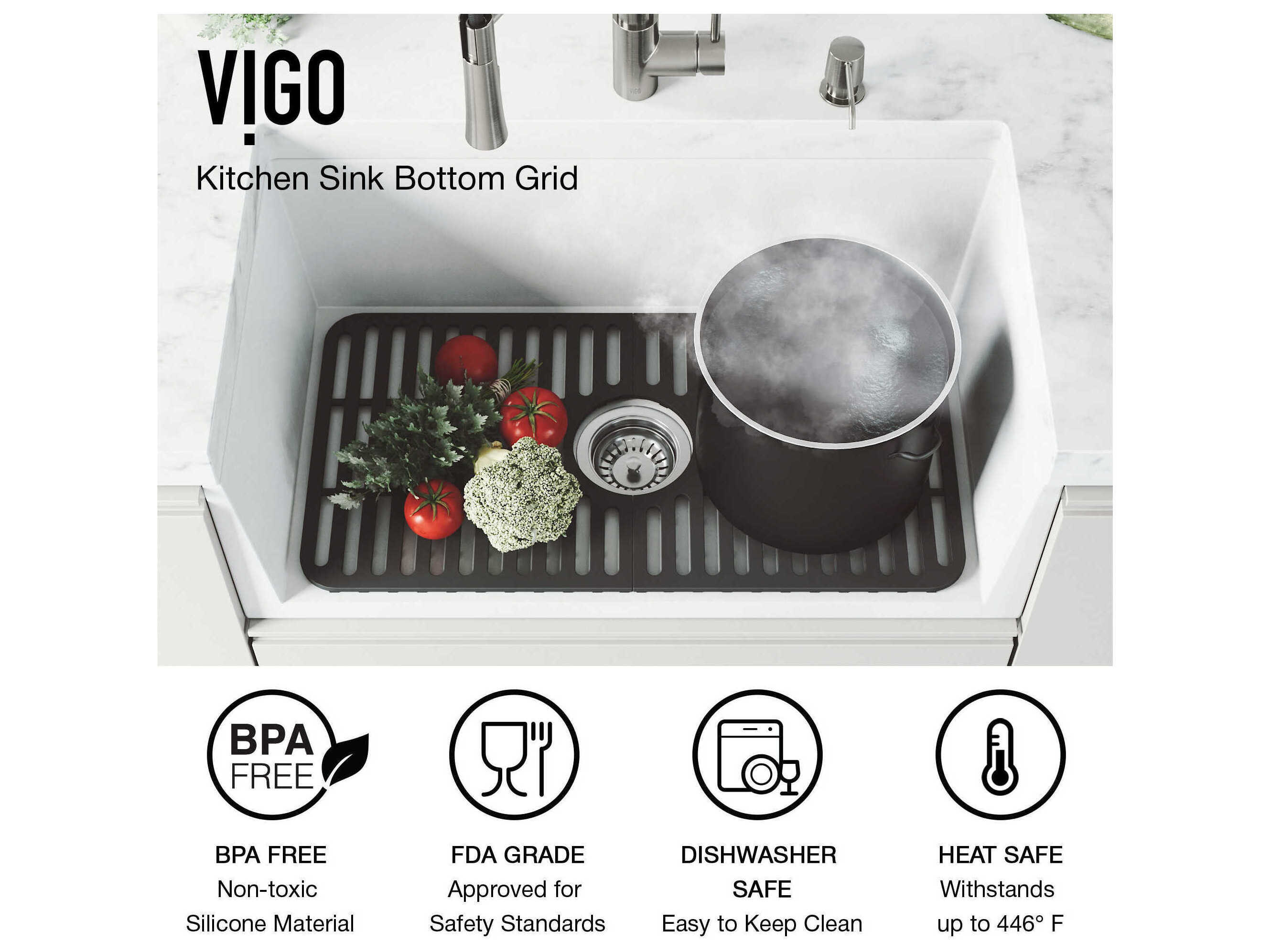 Vigo Matte Black Silicone Protective Bottom Grid For Single Basin Sink