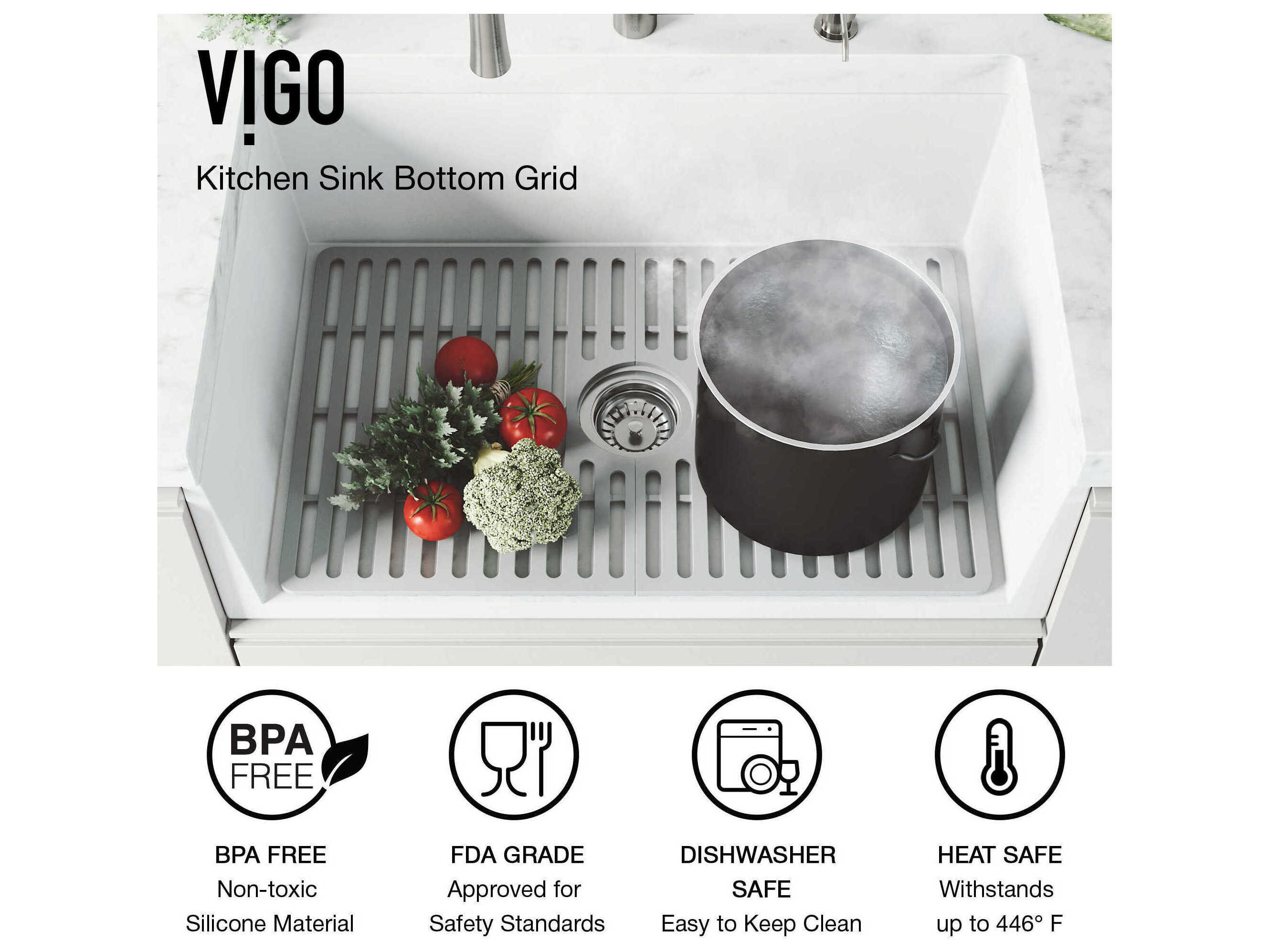 Vigo Gray Silicone Protective Bottom Grid For Single Basin Sink