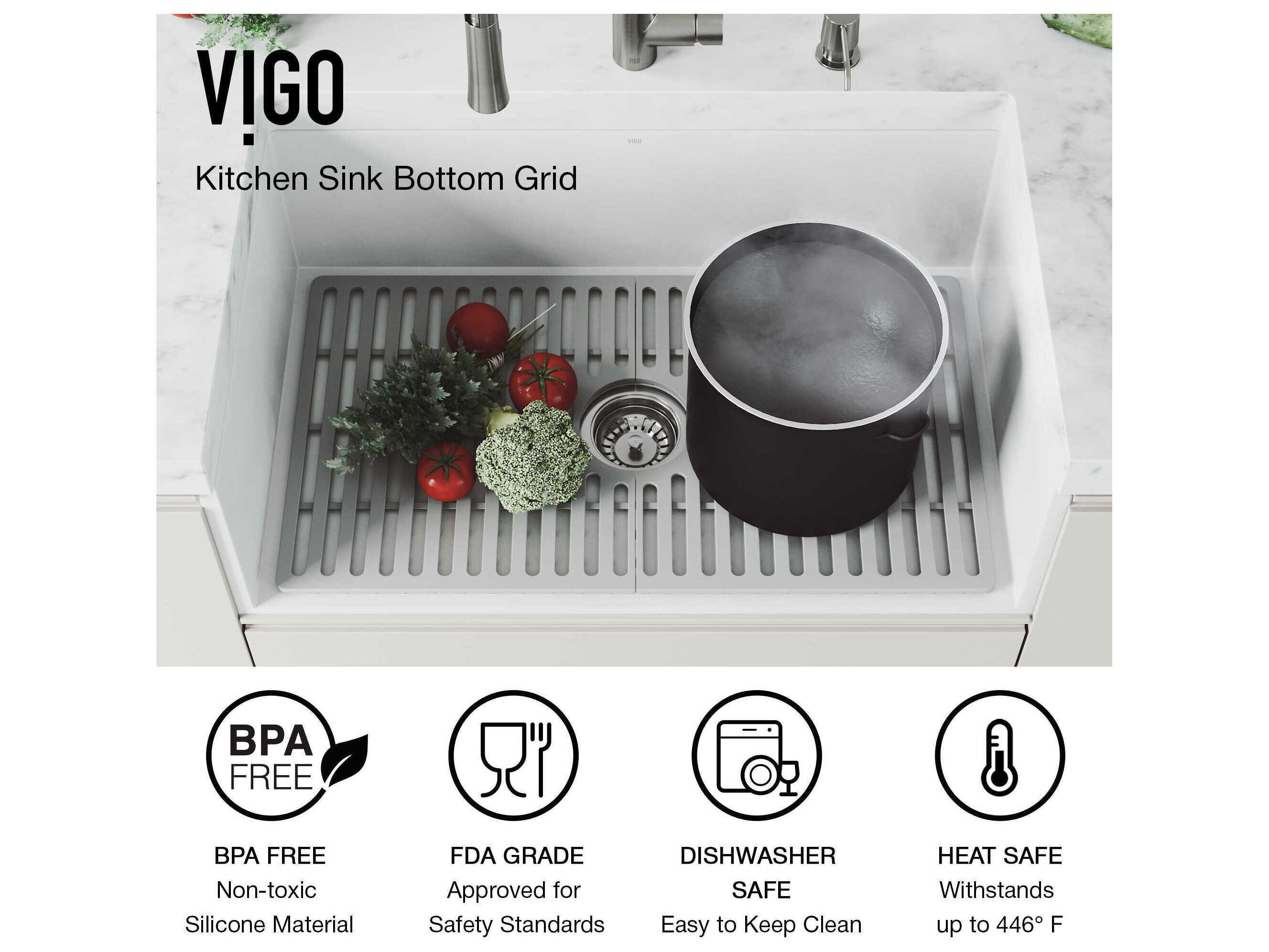Vigo Gray Silicone Bottom Grid for Single Bowl Kitchen Sink