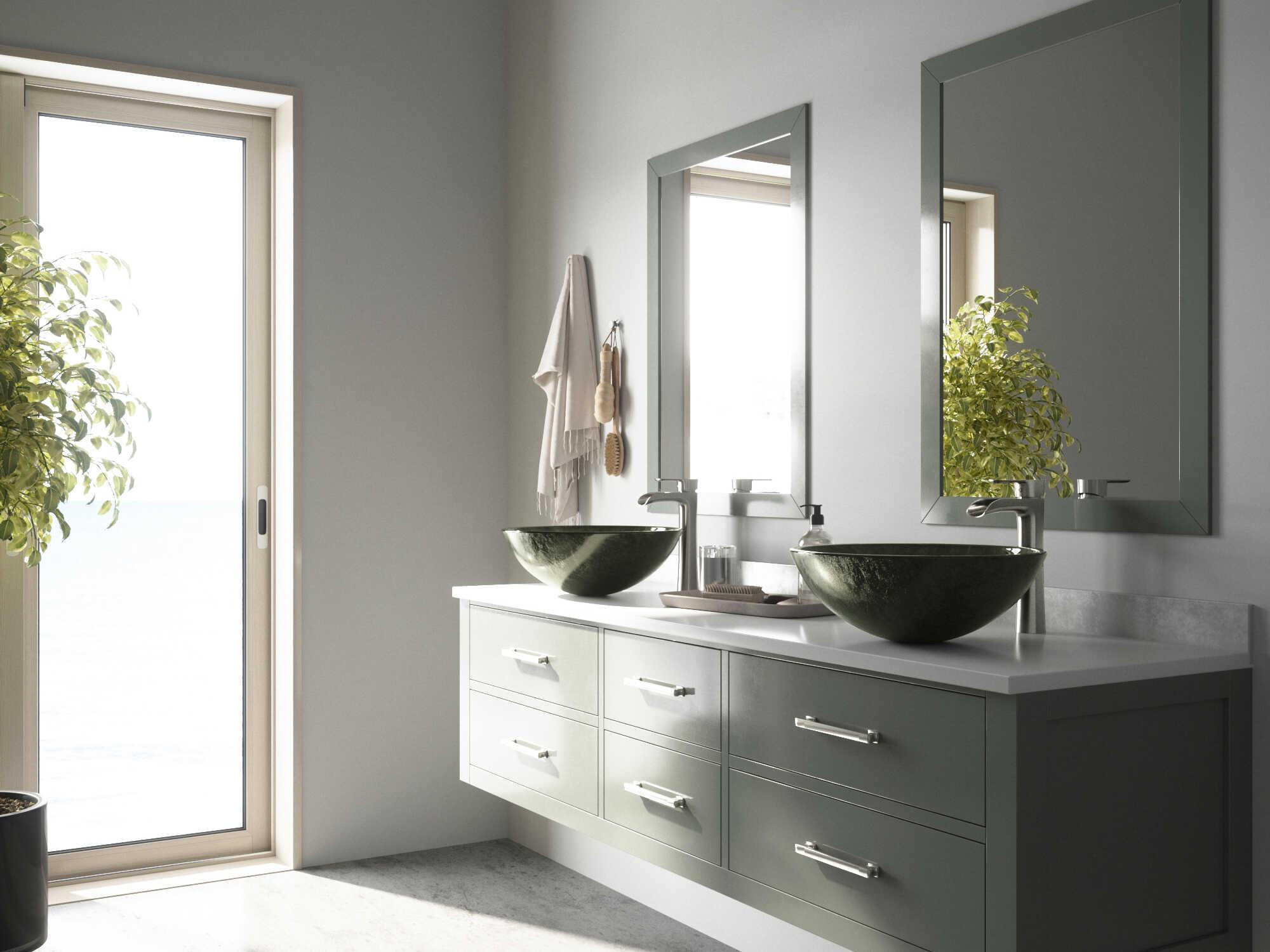 Vigo Onyx Gray 17" Round Vessel Bathroom Sink with Brushed Nickel 1-Lever Niko Faucet and Drain