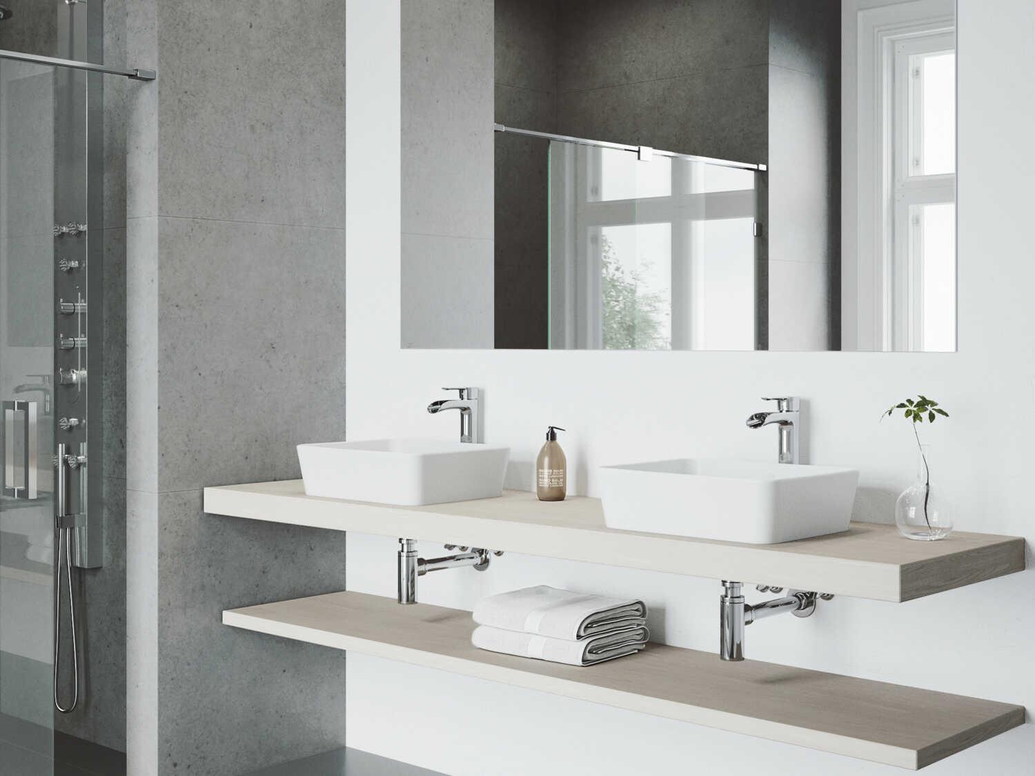 Vigo Marigold Matte White 18" Rectangular Vessel Bathroom Sink with Chrome 1-Lever Niko Faucet and Drain